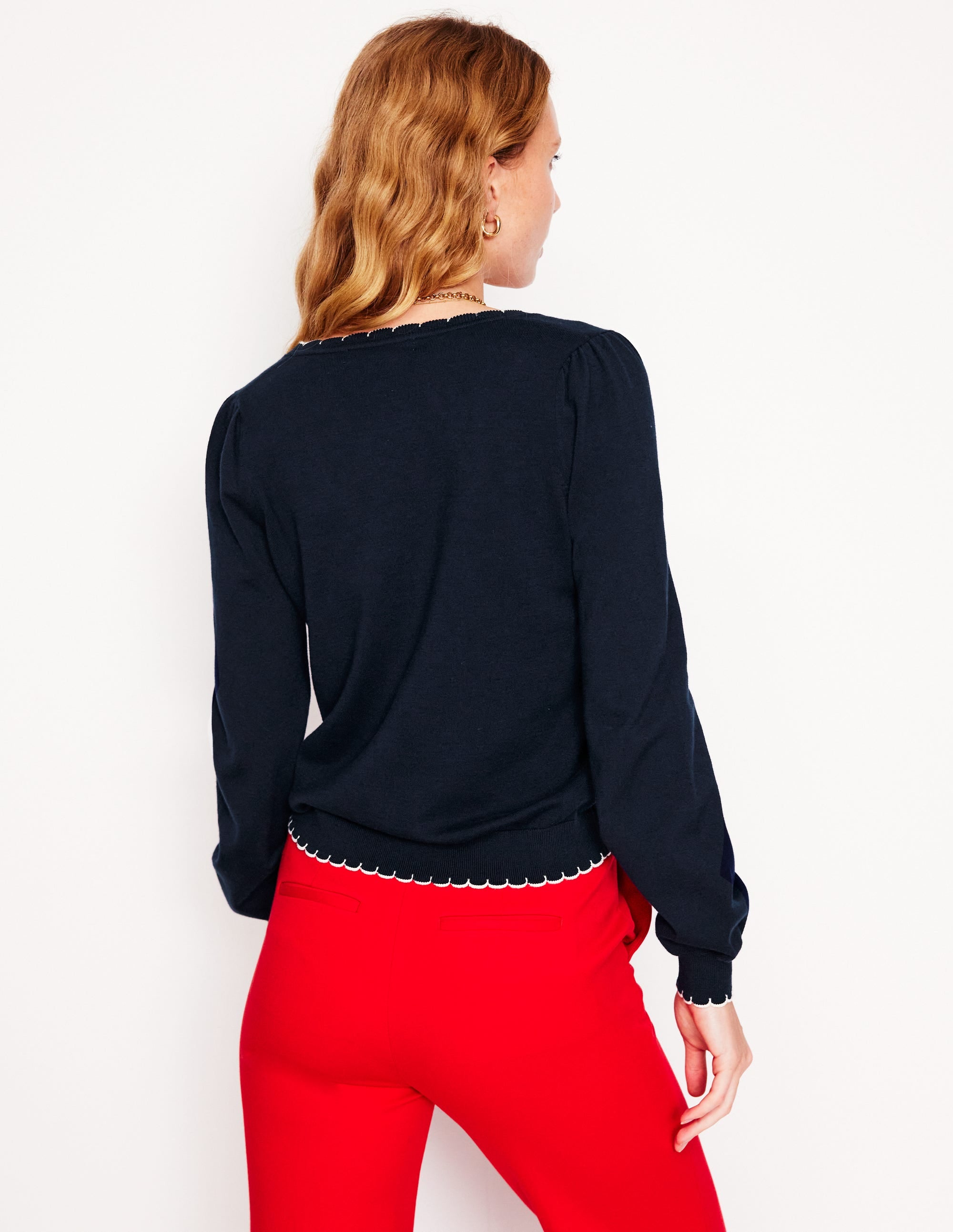  Pru Scallop Trim Cardigan-Navy、mySite、ashleygrahame
