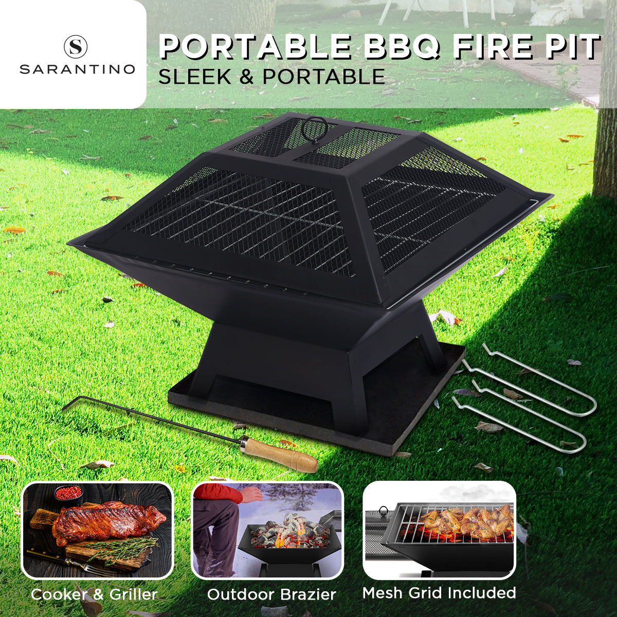 Wallaroo Portable 2-in-1 Outdoor Fire Pit with Cover for BBQ & Camping、mySite、camillekostekn