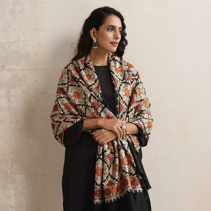 Woolen Stole | Embroidered | Black、mySite、camillekostekn