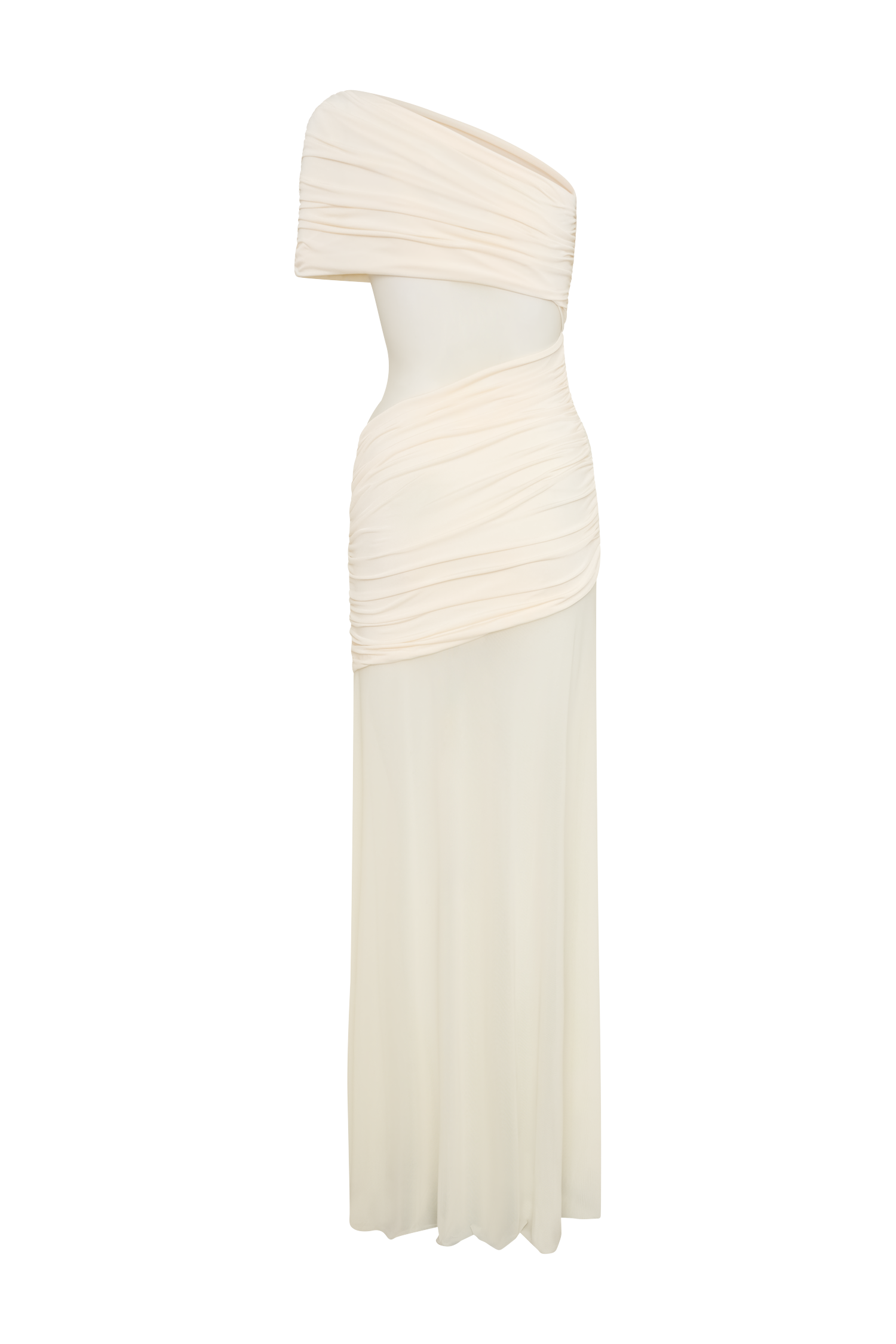 Dallas One Shoulder Mesh Maxi Dress - Ivory、mySite、solidvoid