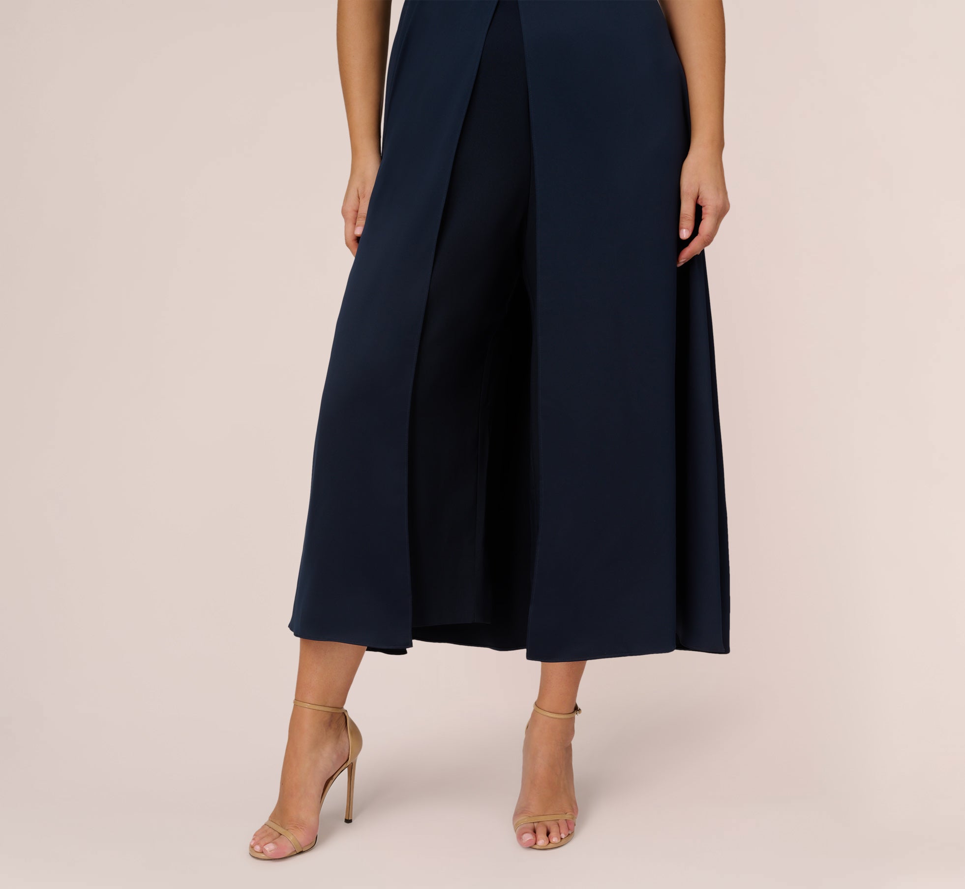 Plus Size Satin Crepe Ruffled Cropped Jumpsuit In Dark Navy、mySite、solidvoid