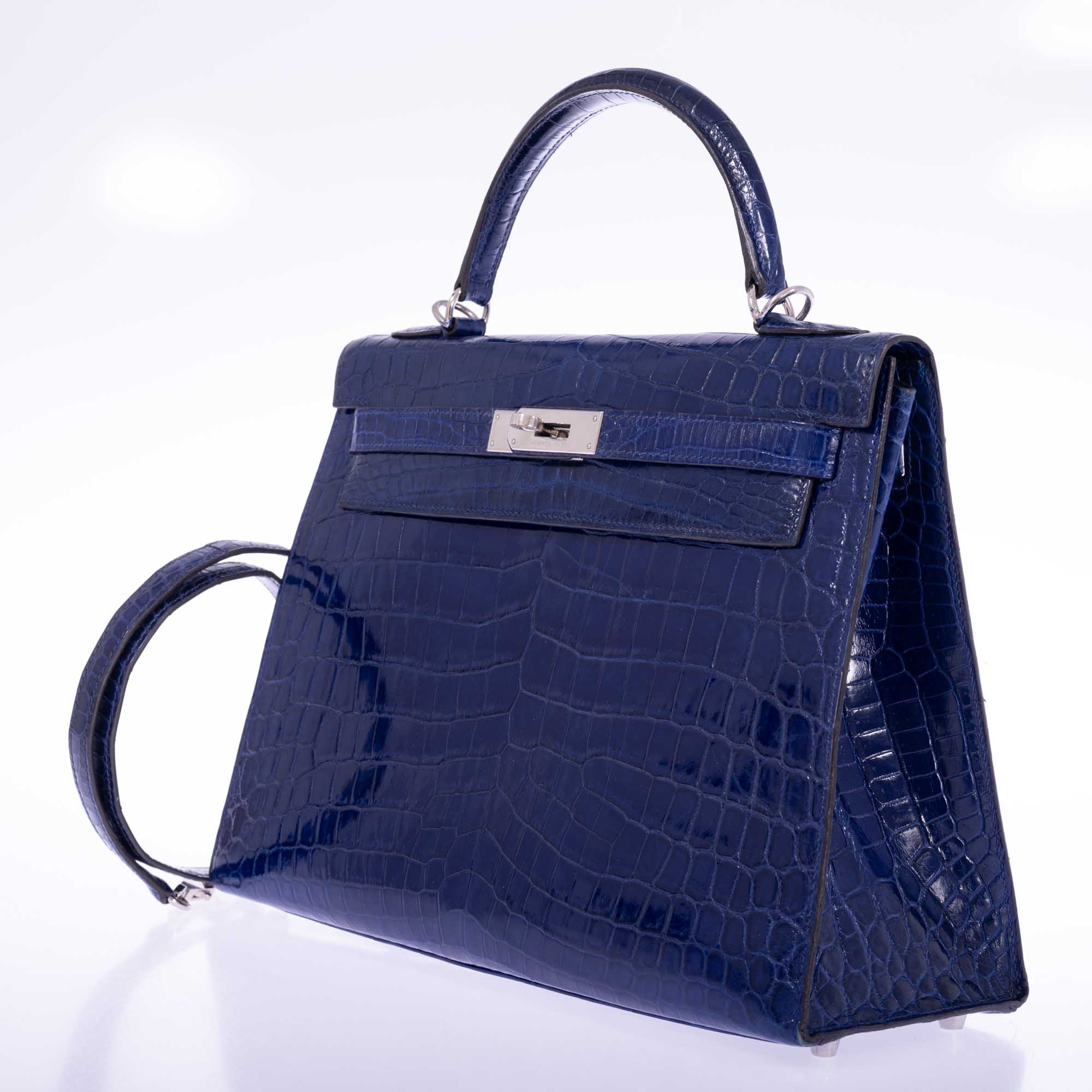 Hermès Kelly 32 Sellier Blue Electric Shiny Porosus Crocodile Palladium Hardware、mySite、garminoutage.com
