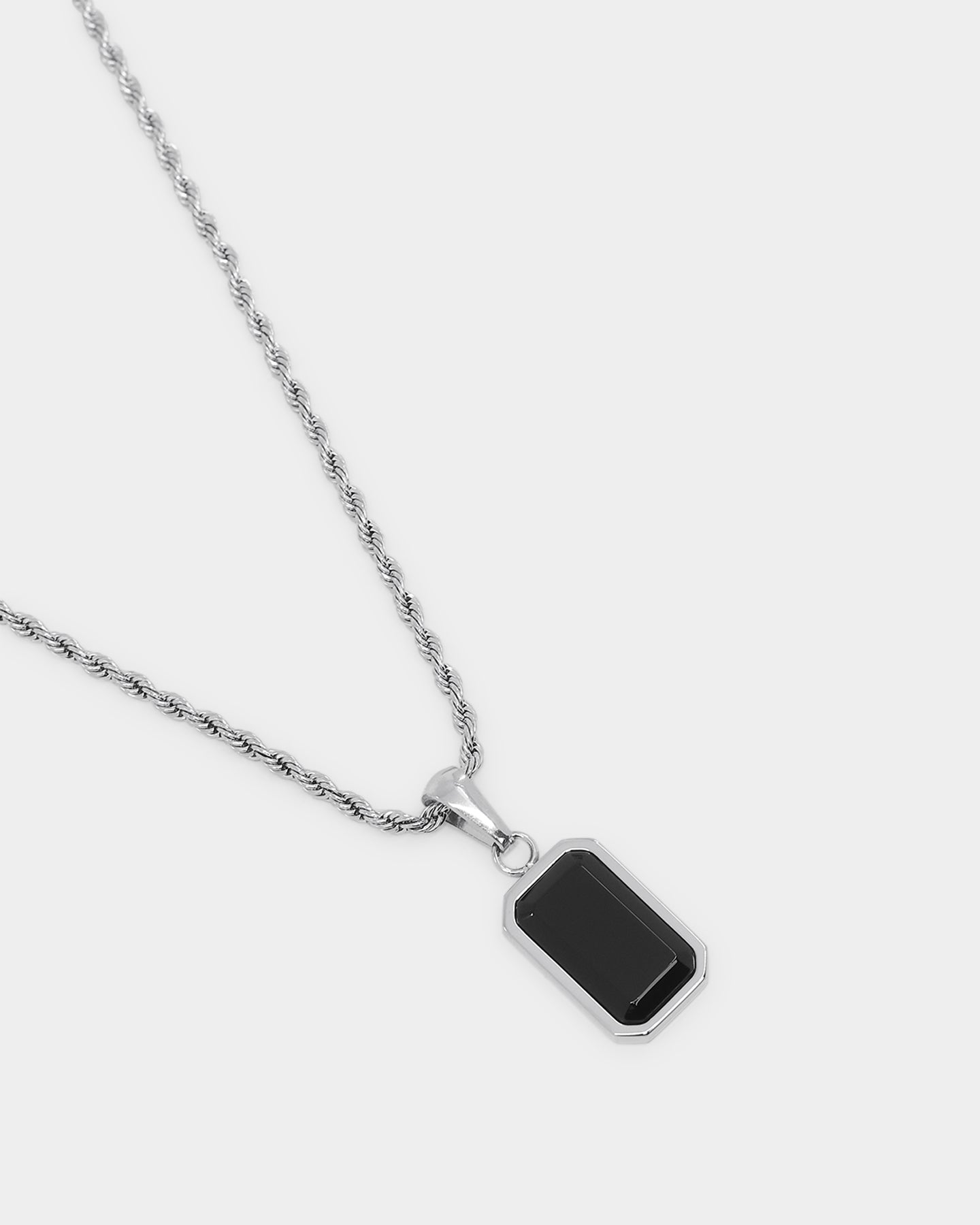 NXS Rectangle Stone Pendant Chain White Gold/Black、mySite、zt4zffjzw