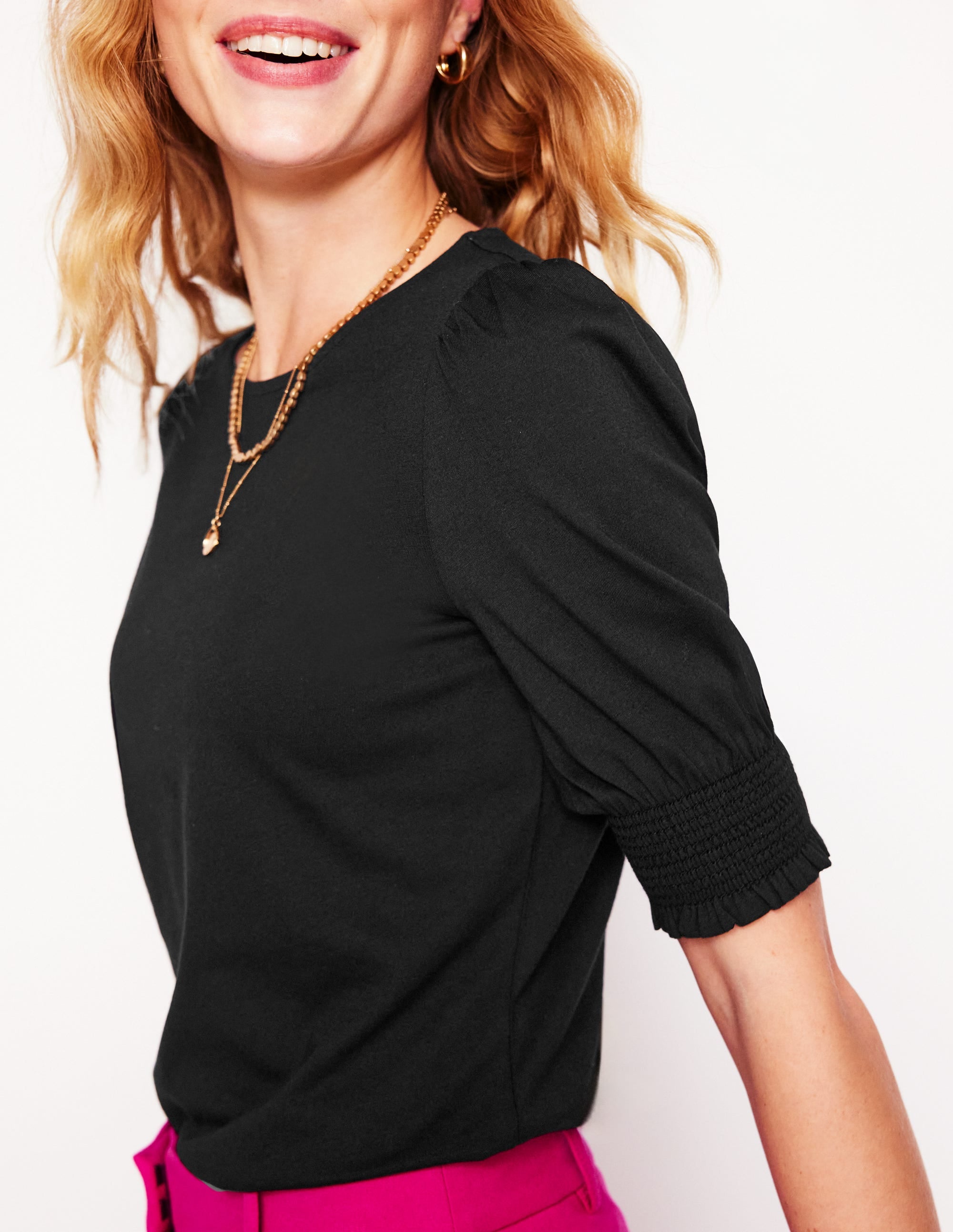  Short Sleeve Smocked Cuff Top-Black、mySite、ashleygrahame