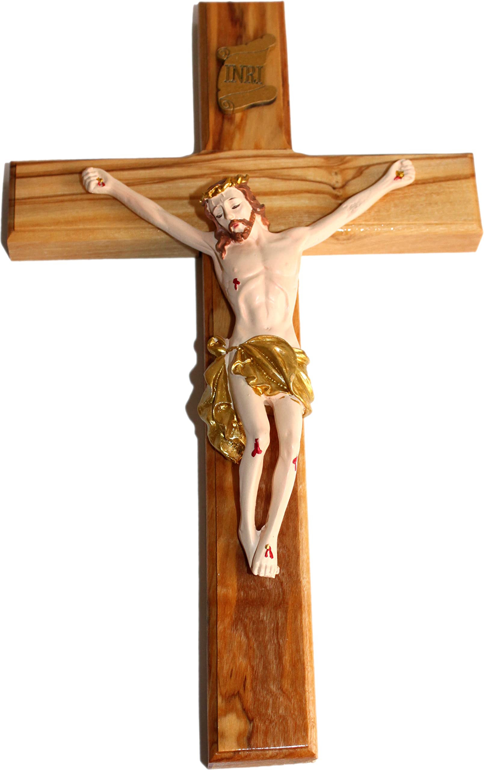 Holy Land Market Olive wood Cross from Bethlehem with a Certificate and Lord prayer card (10 Inch With Resin Crucifix)、mySite、topwebapps