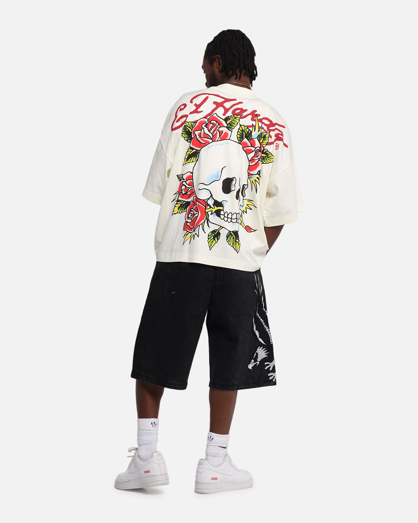 Ed Hardy Rose Skull Oversized Print T-Shirt Off White、mySite、zt4zffjzw