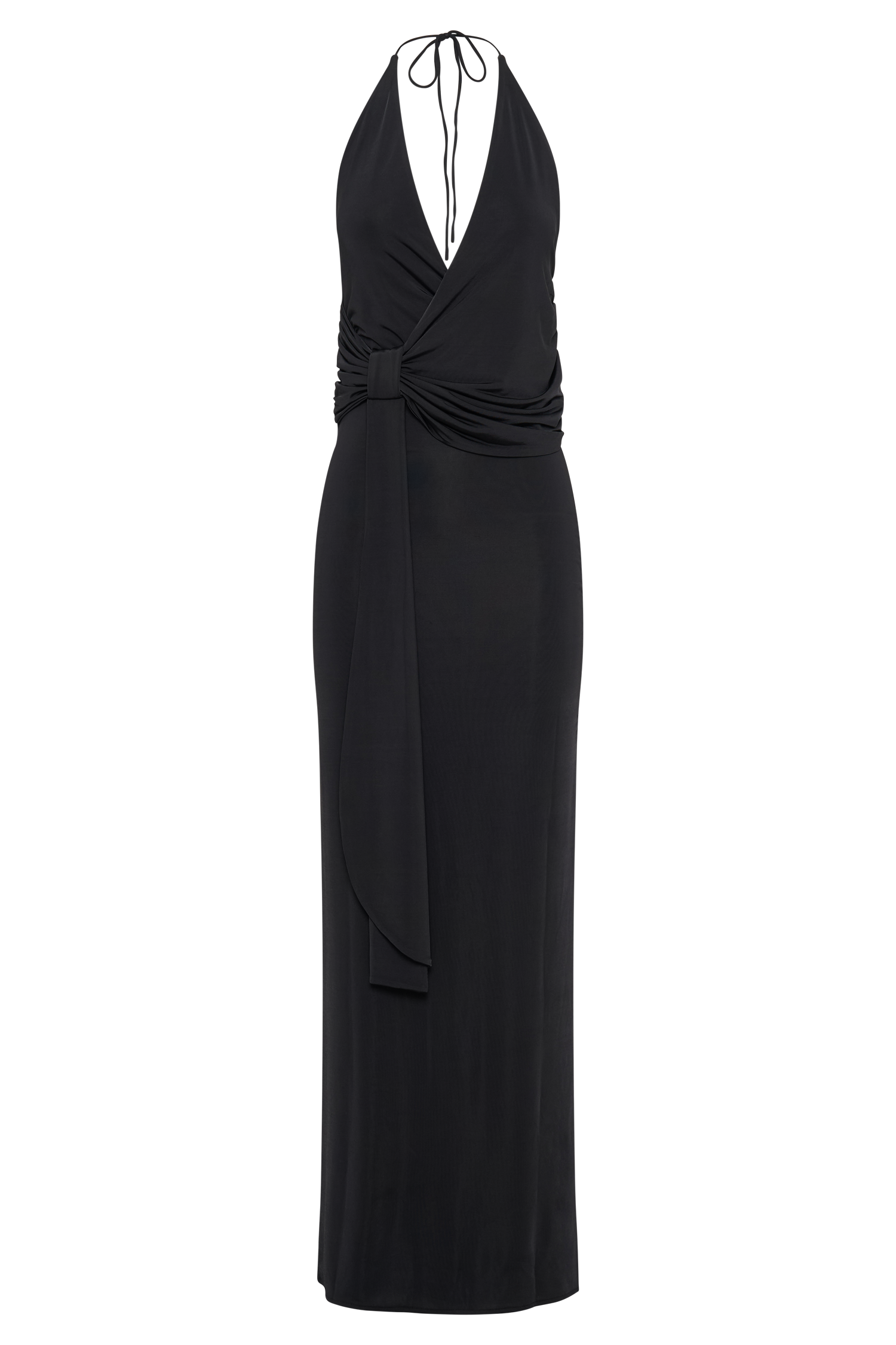 Tyla Draped Slinky Halter Maxi Dress - Black、mySite、solidvoid