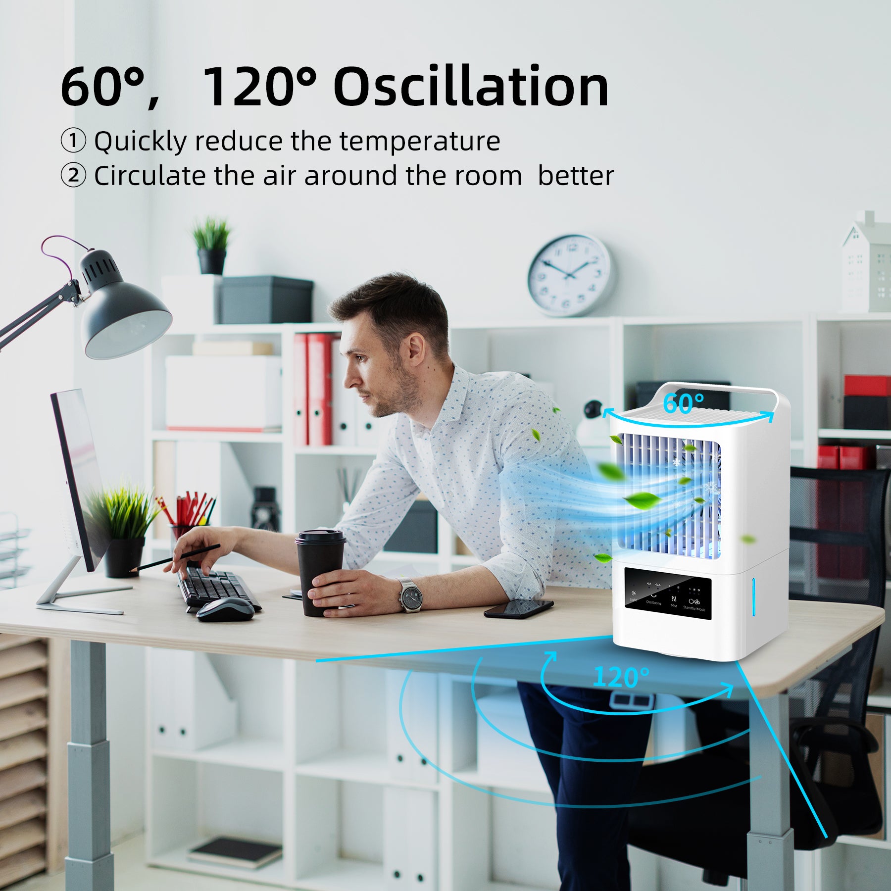 KLOUDIC Portable Air Conditioners, Personal Evaporative Air Cooler, Small Fan, 120°Oscillating Mist Humidifier for room, Office, Bedroom、mySite、fannypackpong