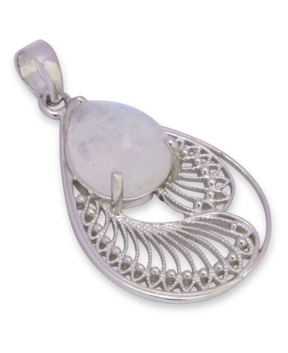 Rainbow Moonstone Pendant in Sterling Silver Feather Design、mySite、topwebapps