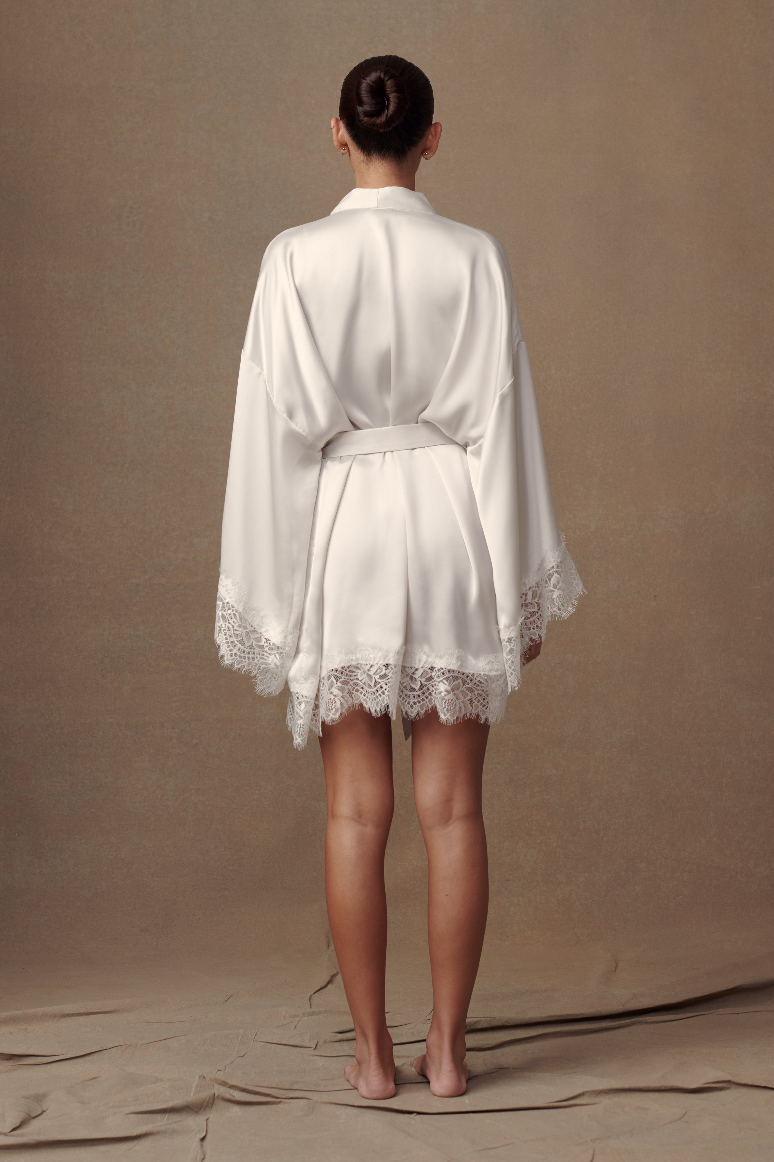 Annabeth Lace Trim Bridal Robe - White、mySite、solidvoid