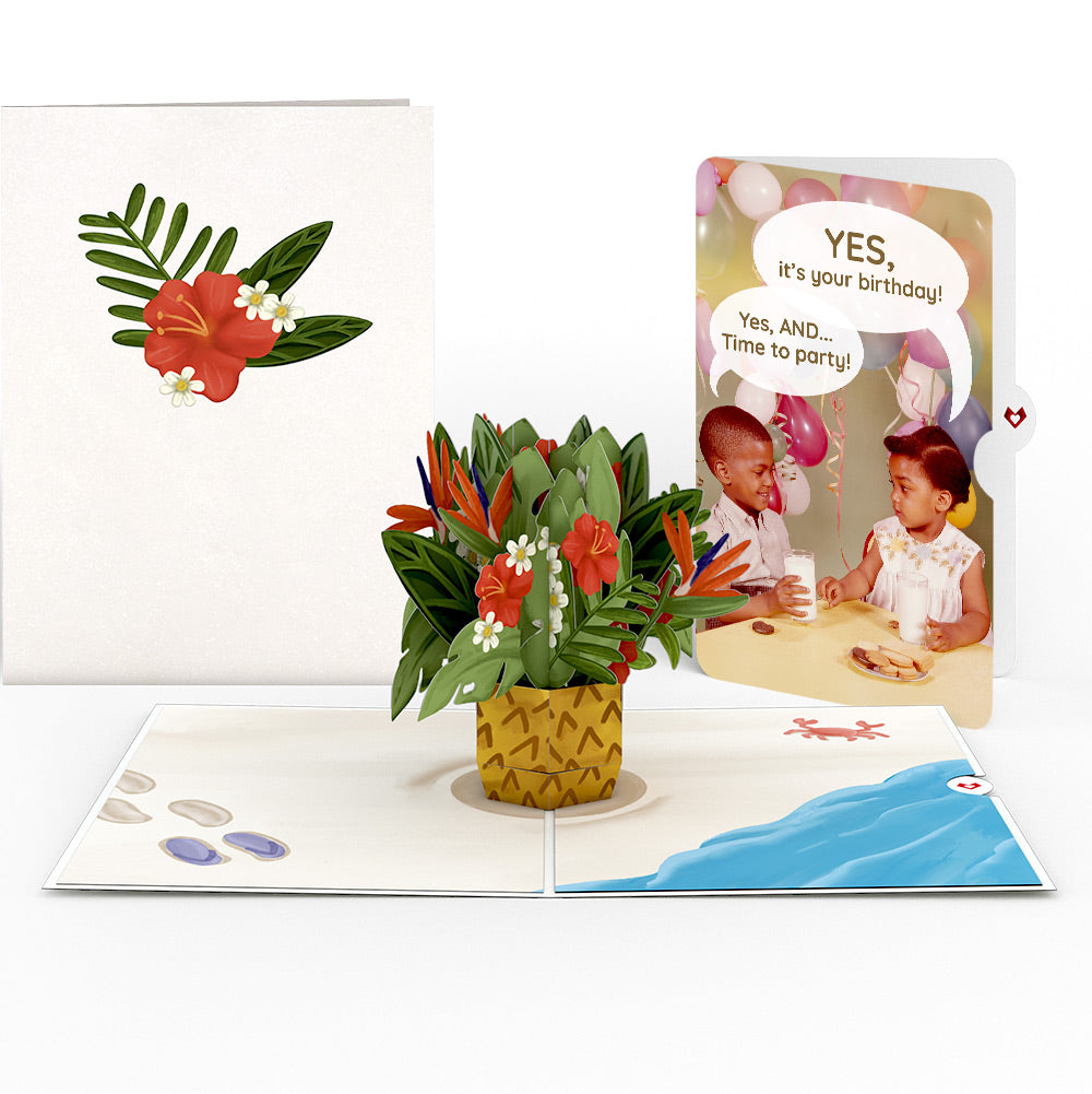 Tropical Flower Basket Birthday Pop-Up Card and Time to Party Sentiment Set、mySite、solidvoid