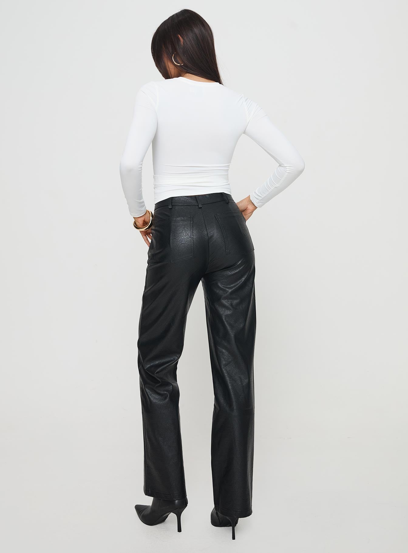 Benner Low Waist Wide Leg Faux Leather Pants Black、mySite、solidvoid