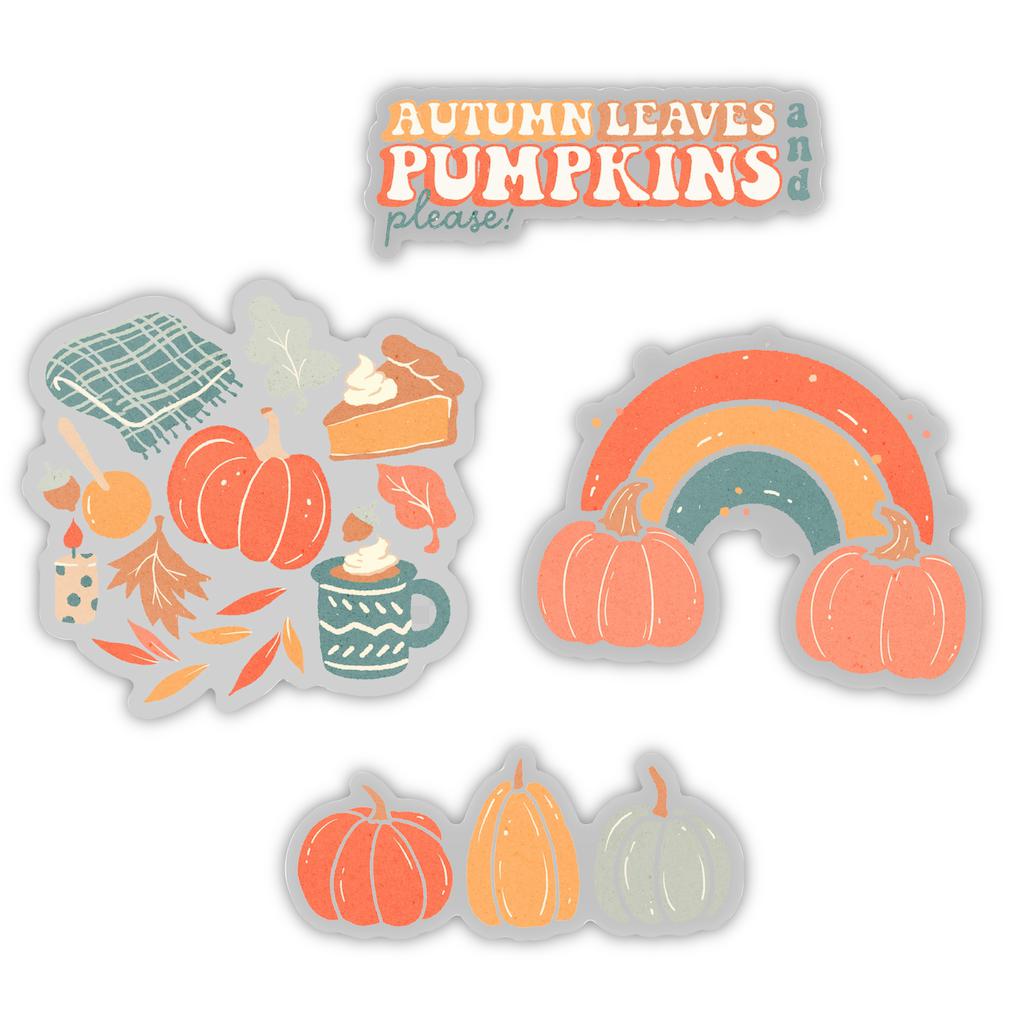  Clear Autumn Leaves & Pumpkins Stickers 4 Pack、mySite、ghnorth