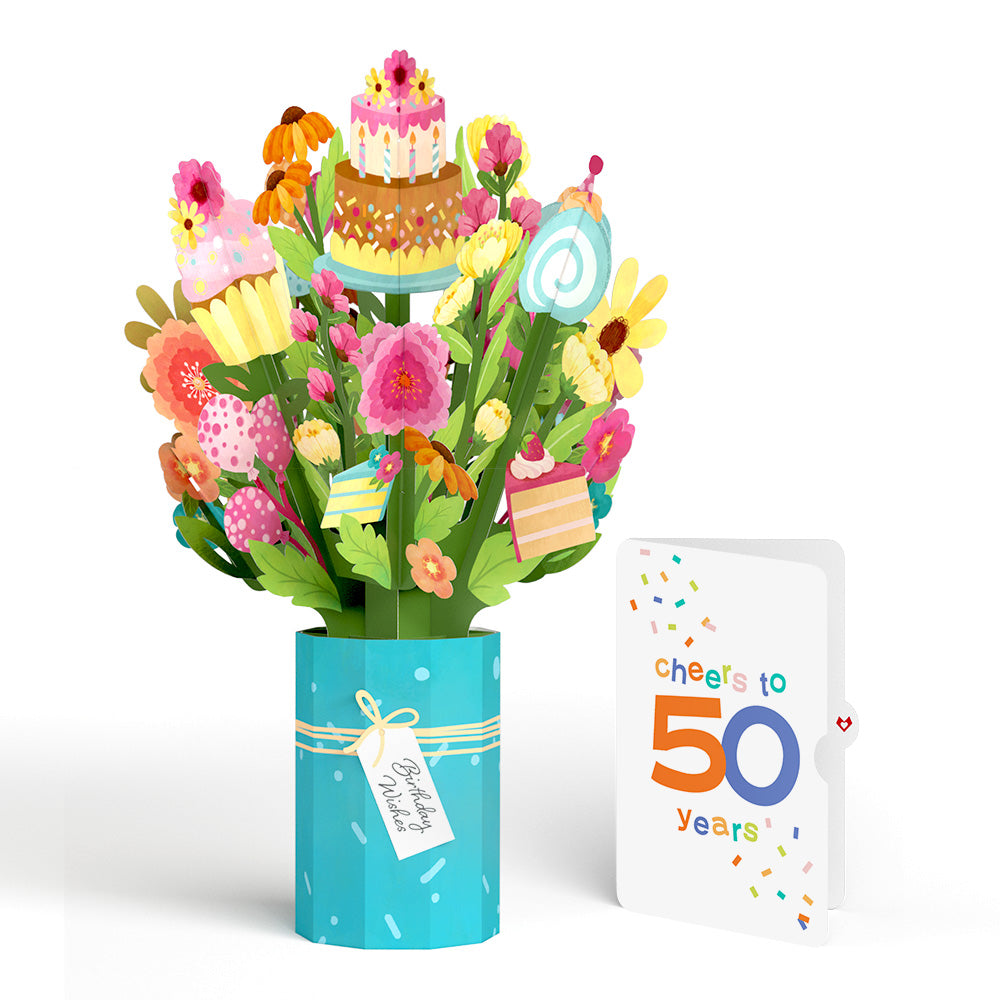 Sweet 50th Birthday Wishes Bouquet and Confetti Cake Sentiment Set、mySite、solidvoid
