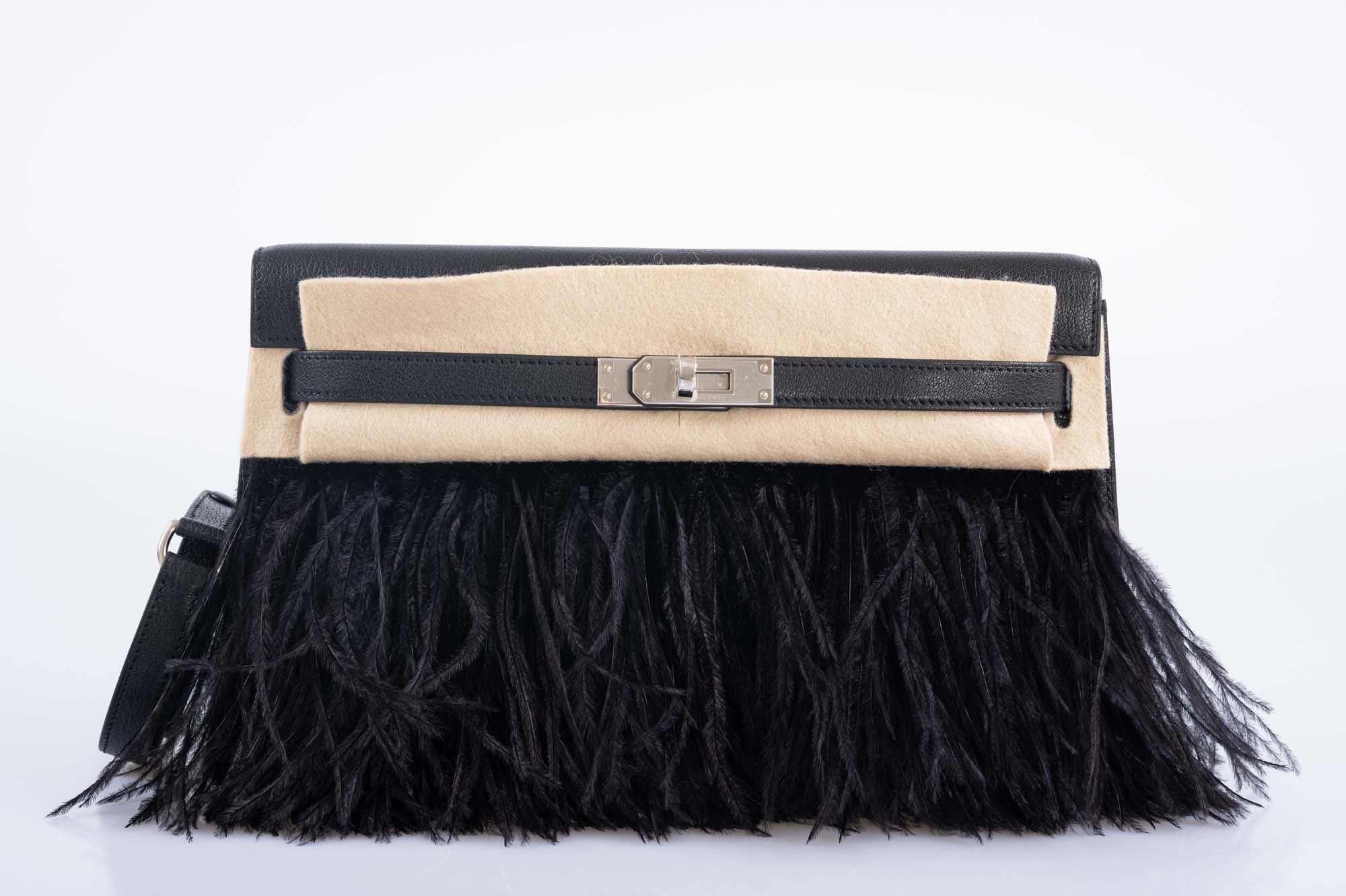 Hermès Feather Kelly Elan Black Chevre and Ostrich Feathers Palladium Hardware、mySite、garminoutage.com