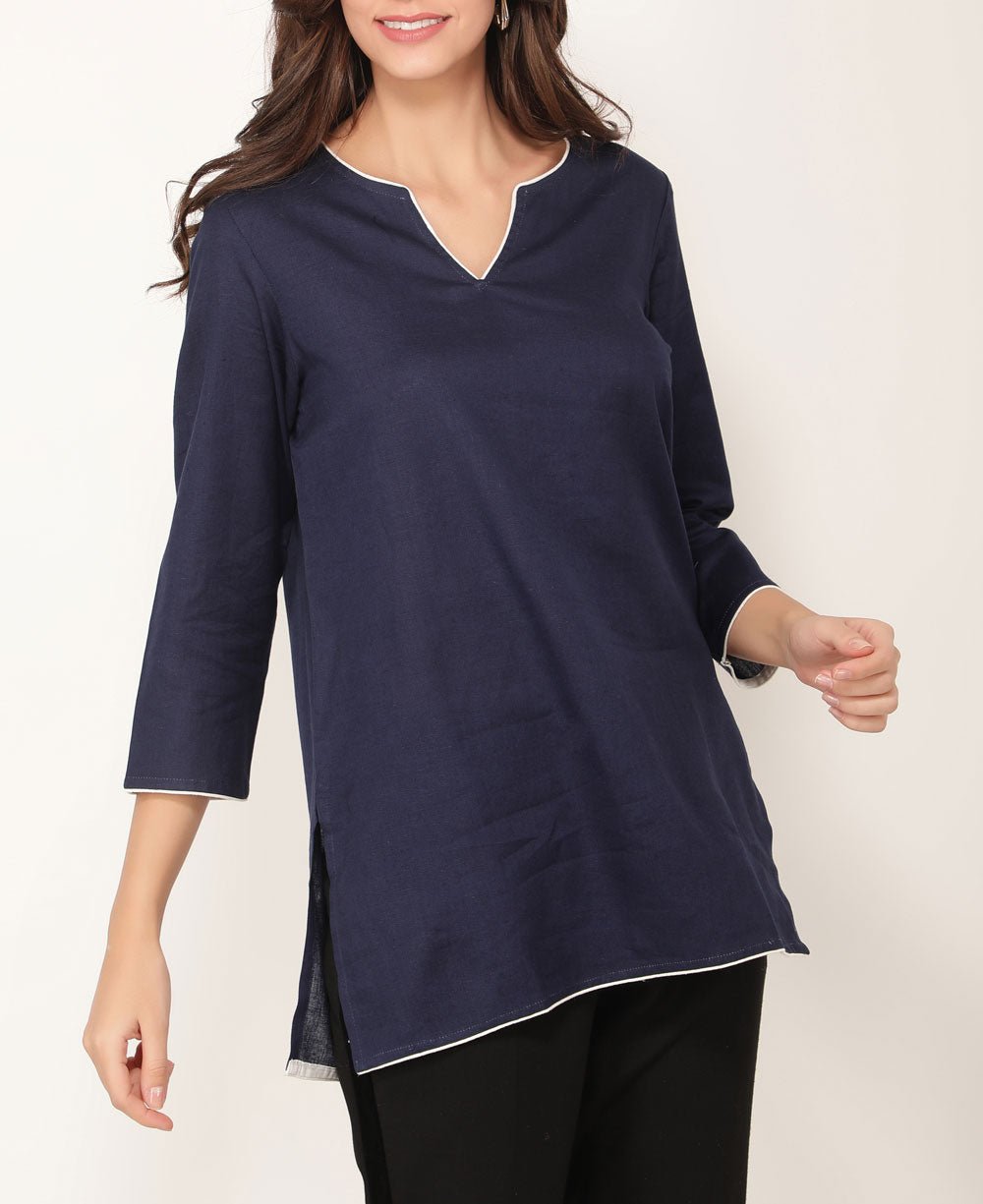 Navy Blue and White Cotton Tunic Top、mySite、topwebapps