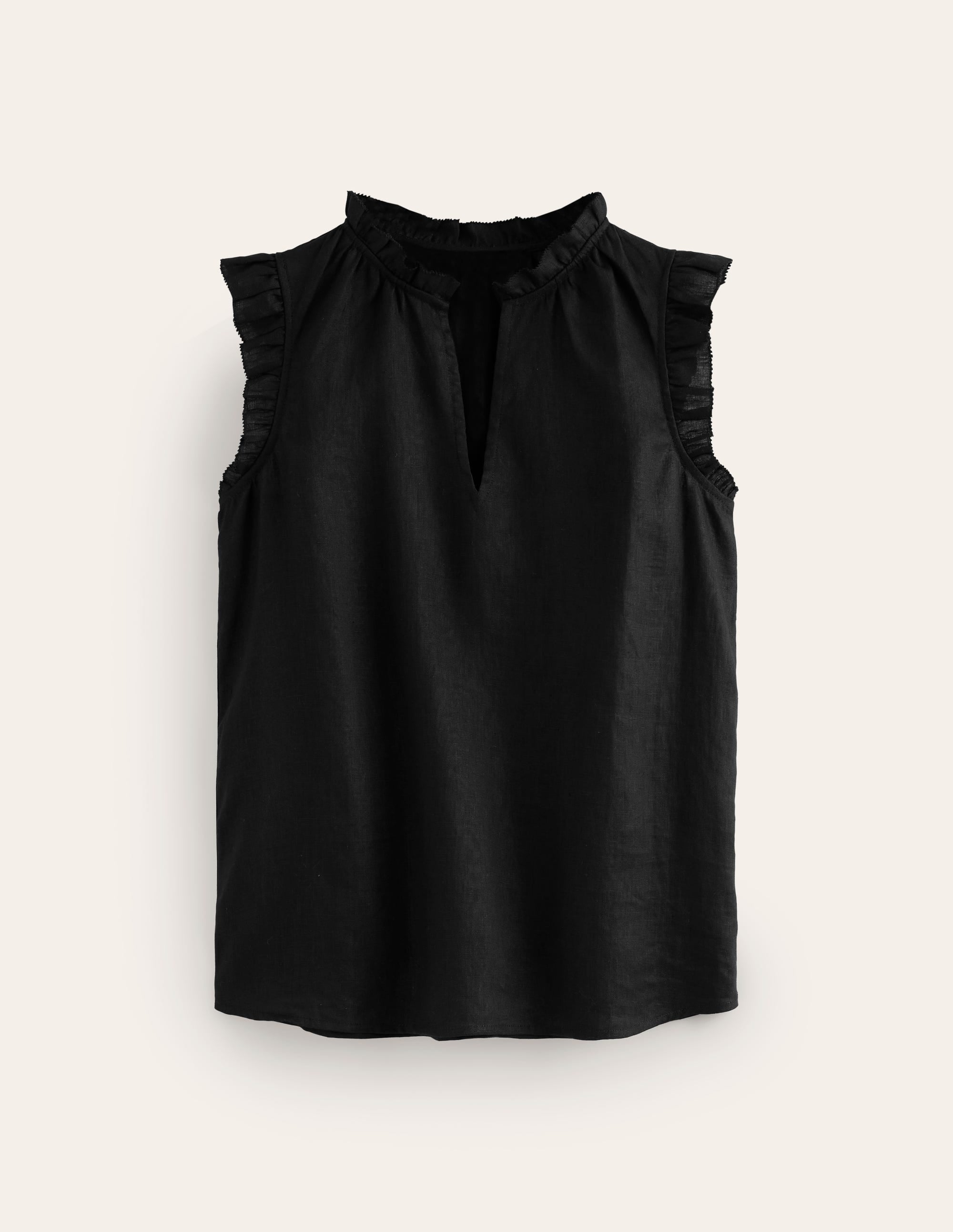  Frill Sleeve Linen Notch Top-Black、mySite、ashleygrahame