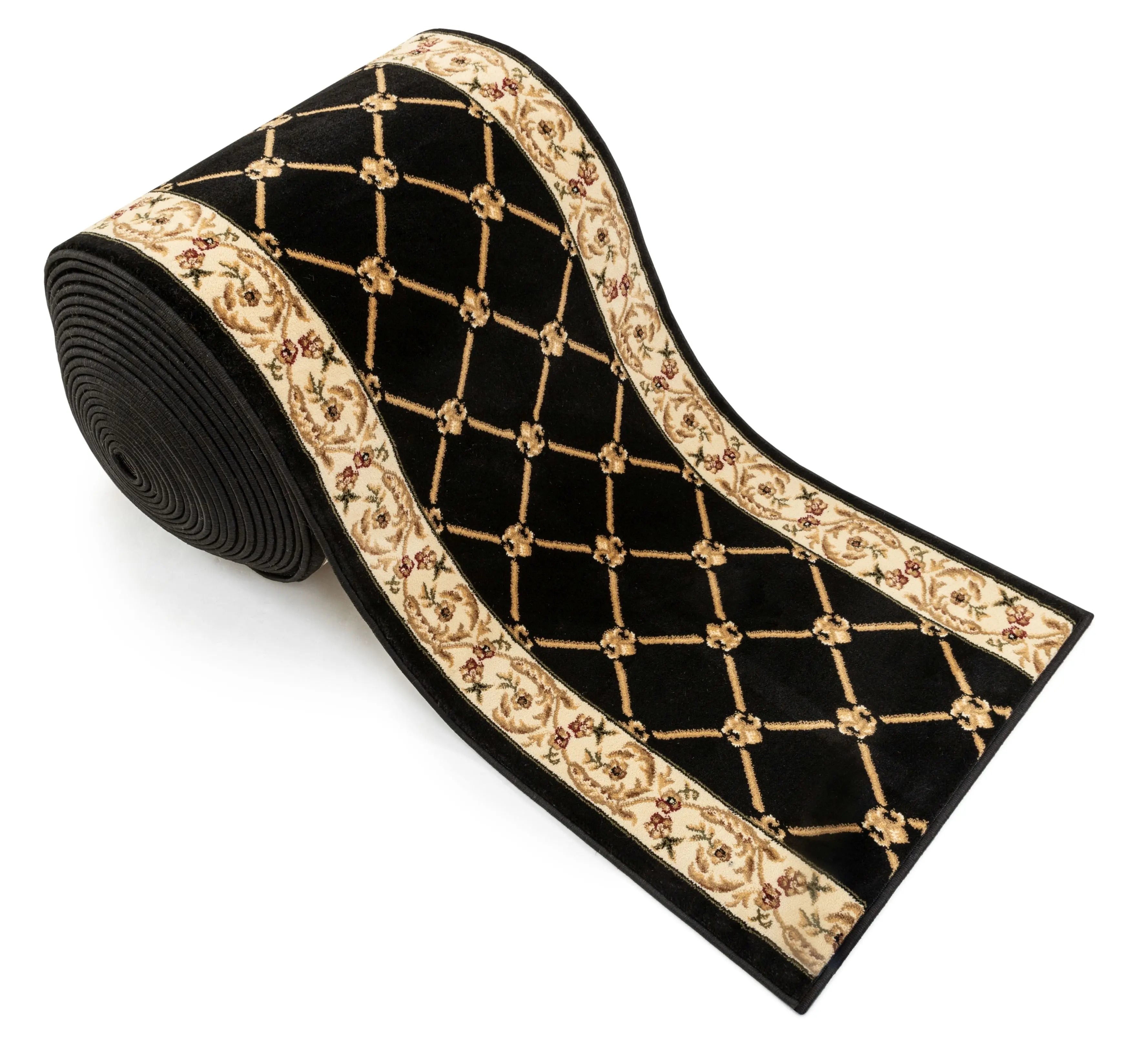 Fleur De Lis Custom Size Runner Formal Black Choose Your Width x Choose Your Length Hallway Runner Rug、mySite、gigharbornorthrealestate