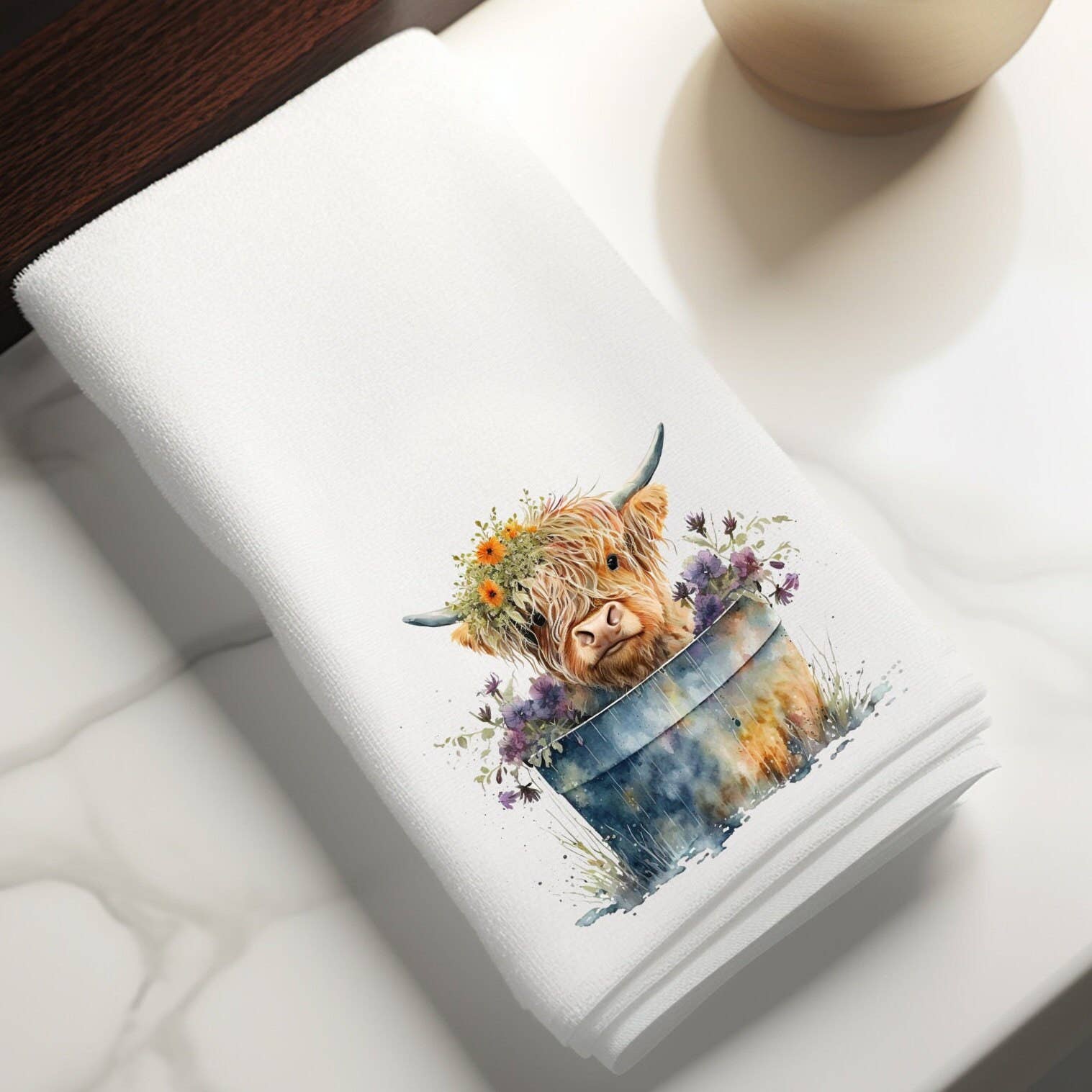 Highland Cow Floral Washtub Terry Cloth Bath Towels for the Cow Lovers!、mySite、g9winljtr