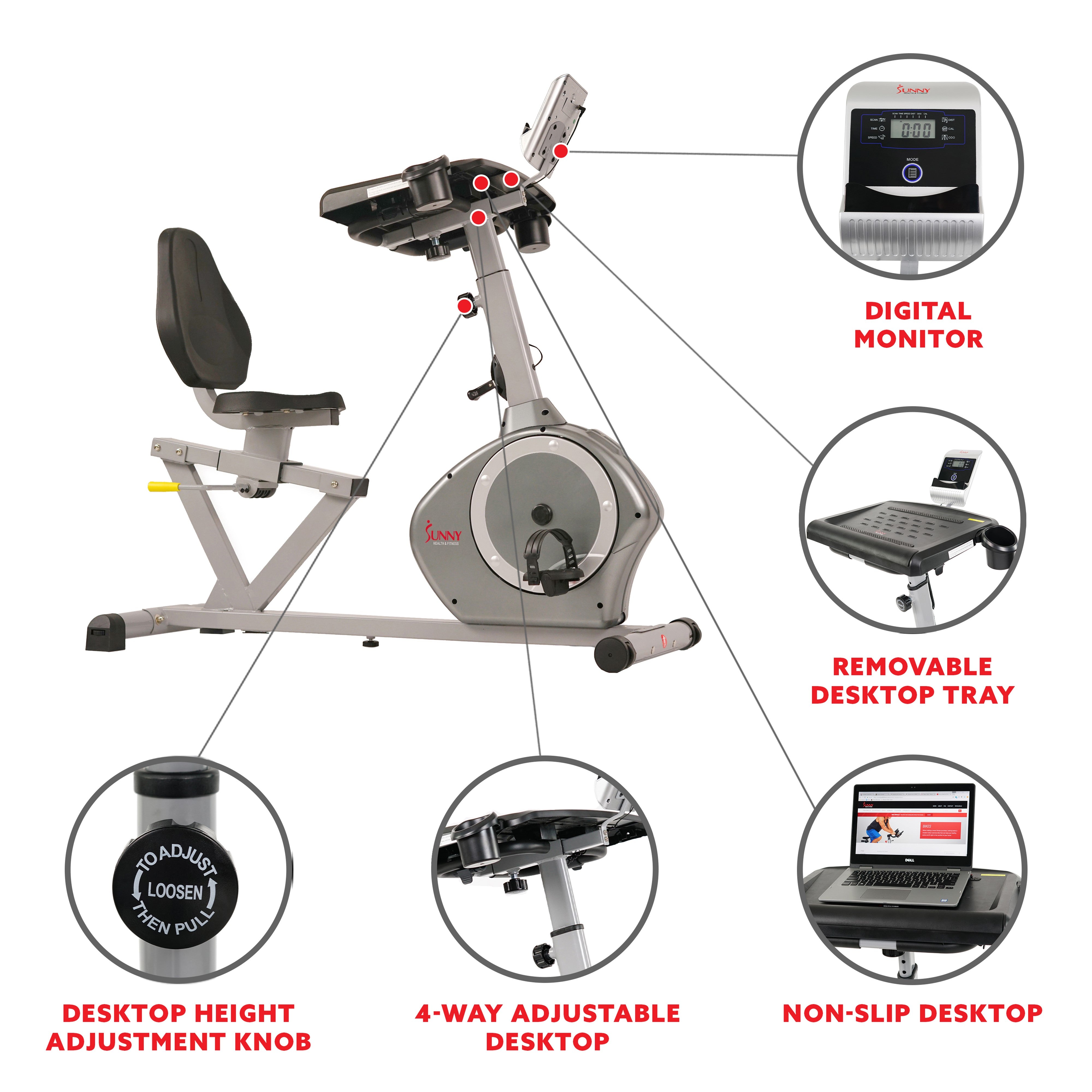 Magnetic Recumbent Exercise Bike with Desk, 350 LB Weight Capacity、mySite、ghnorth