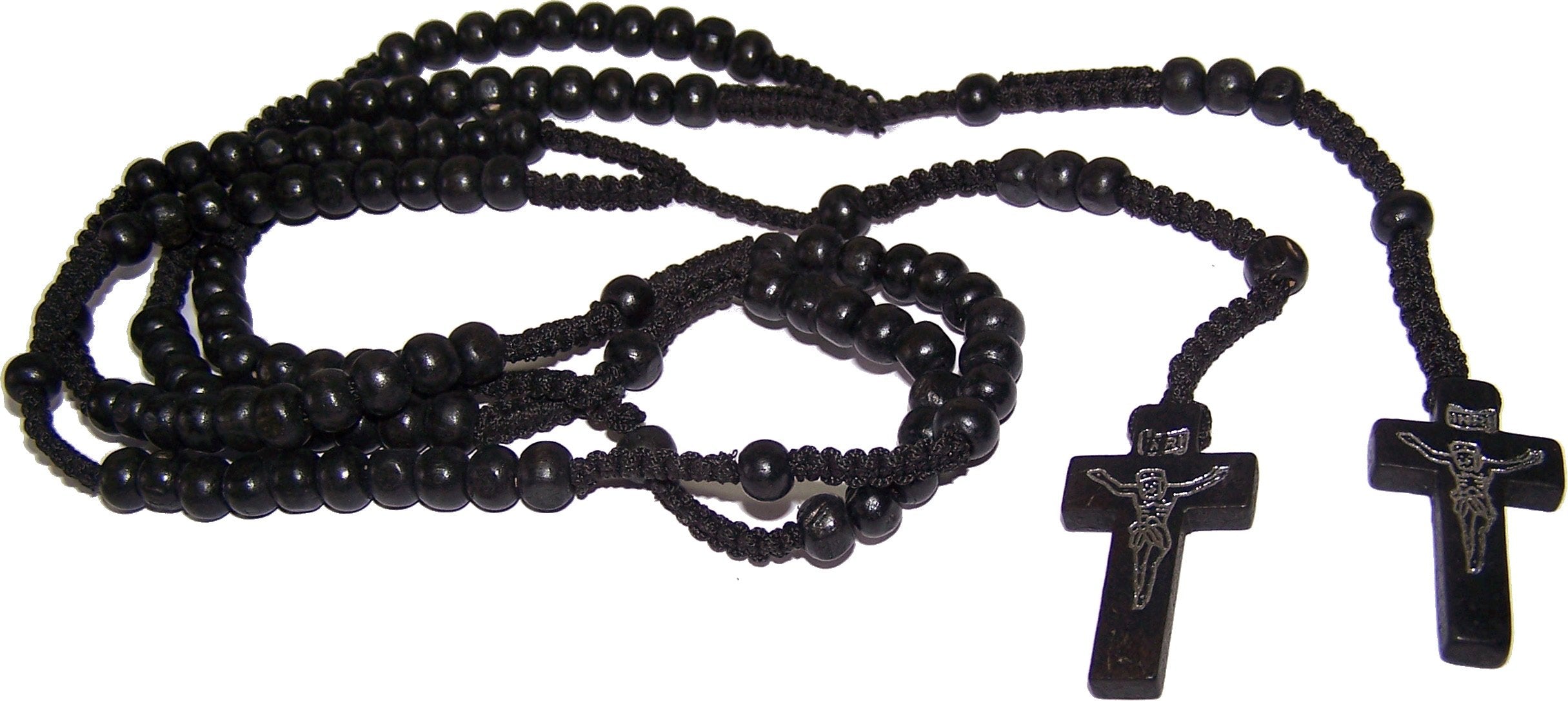 Pair of Black Wooden Rosaries with Velvet Bags - Colored Wooden Beads Rosary Necklaces with Jesus Imprint Cross、mySite、topwebapps