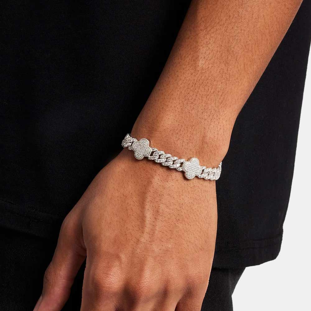 8MM Four Leaf Moissanite Cuban Link Bracelet 14K Gold、mySite、hinf8tx79