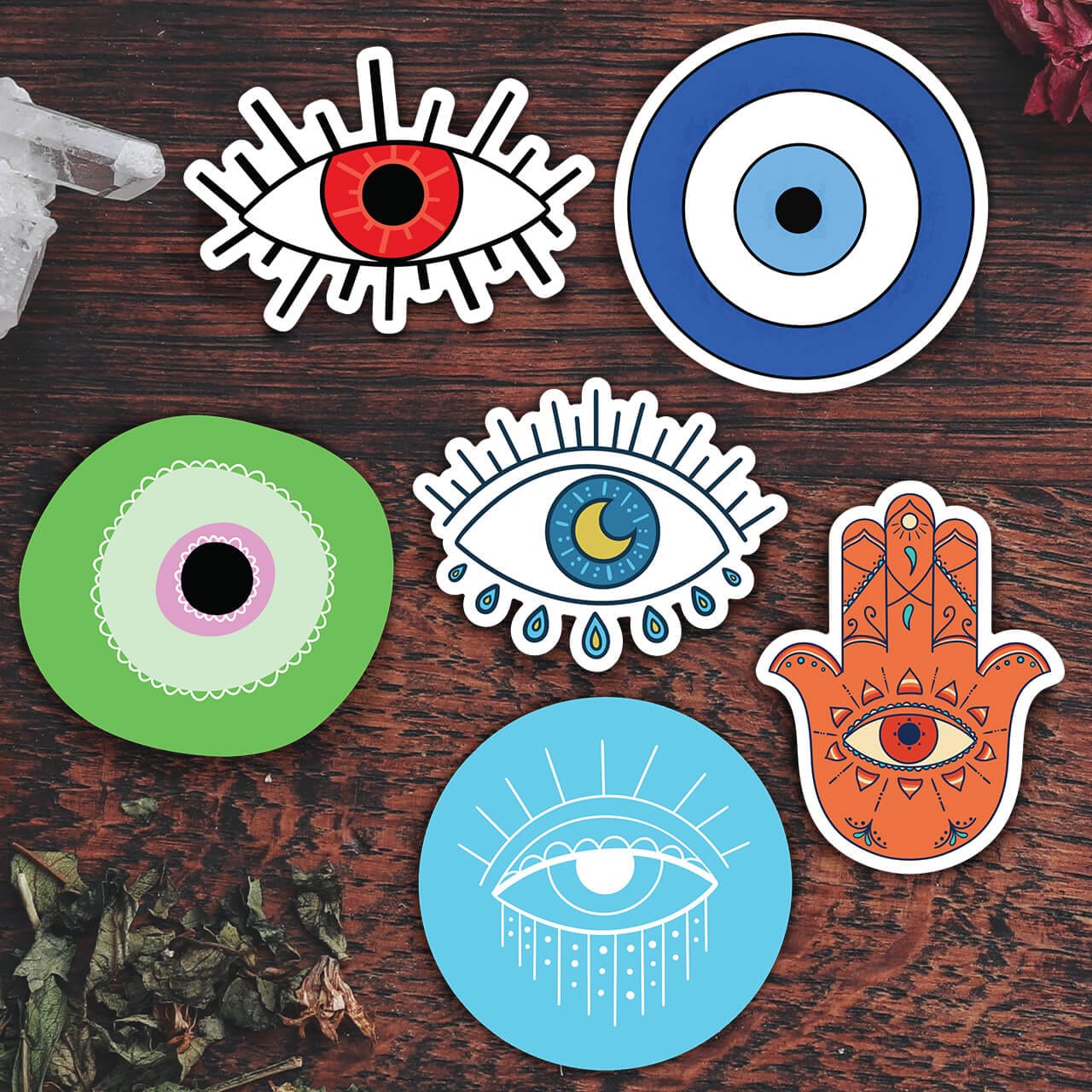  Evil Eye Stickers 6 Pack - Protection, Courage, Intelligence、mySite、elrpsem3k