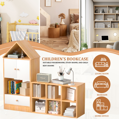 Versatile Children's Bookshelf with House-Shaped Design, Multi-Functional Storage for Books and Toys, Adjustable Placement, Durable Kids Organizer for Playroom or Bedroom Easy Assembly & Safe for Kid、、casual