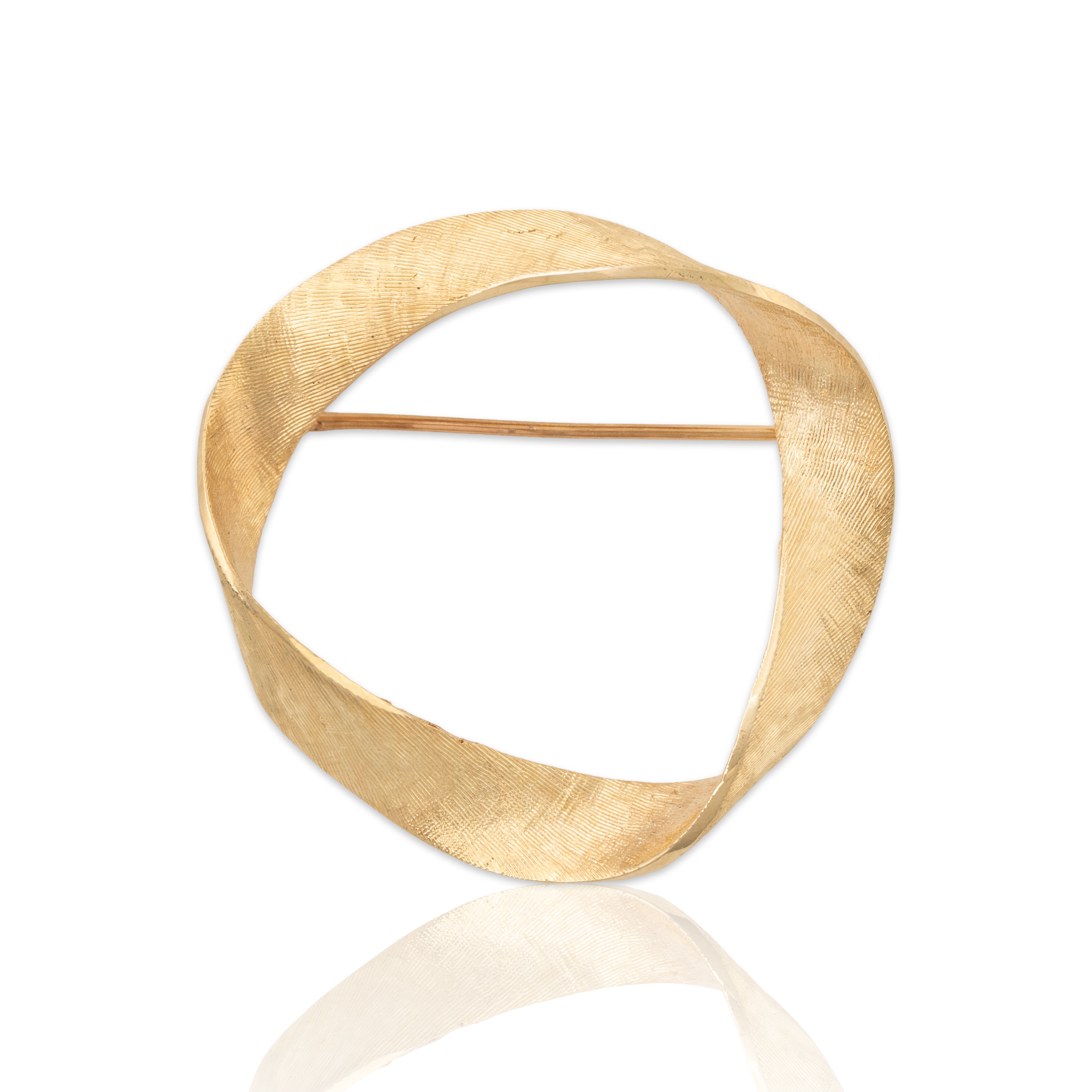 Vintage 14k Yellow Gold Brushed Elliptical Modernist Pin / Brooch、mySite、hinf8tx79