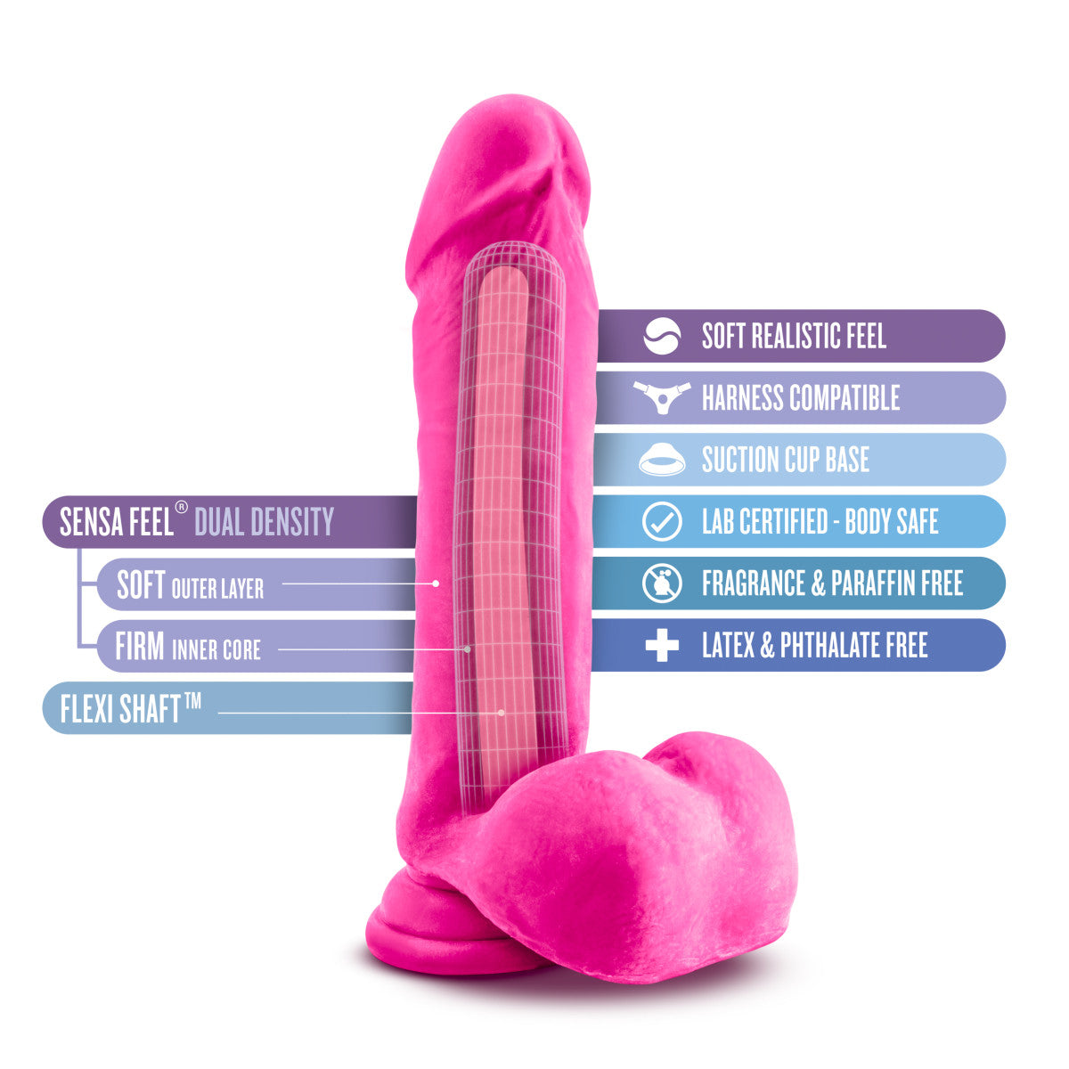 Au Naturel Bold By Blush® | Hero Realistic Pink 8-Inch Long Dildo With Balls & Suction Cup Base、mySite、bottomscart