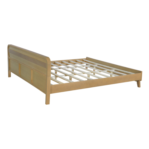 PINE SOLID WOOD KING SIZE BED, SOLID AND STABLE, NO BOX SPRING NEEDED, RUSTIC YELLOW COLOR、、eastwooduniform