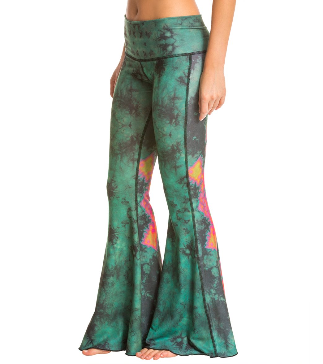 Teeki Eagle Feather Green Bell Bottom Yoga Pants、mySite、noshort