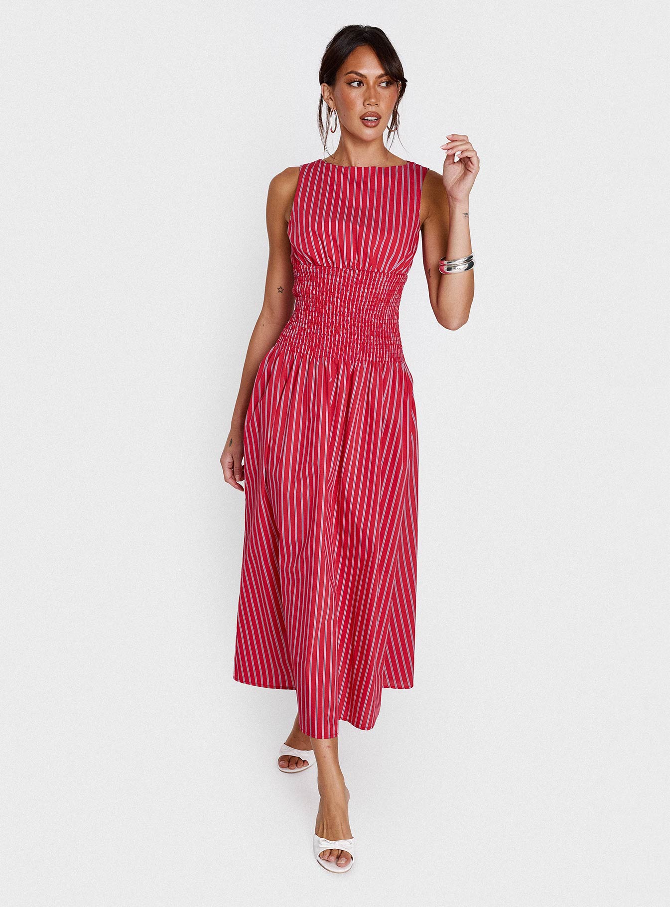 Lilienne Cotton Poplin Maxi Dress Red Stripe、mySite、solidvoid