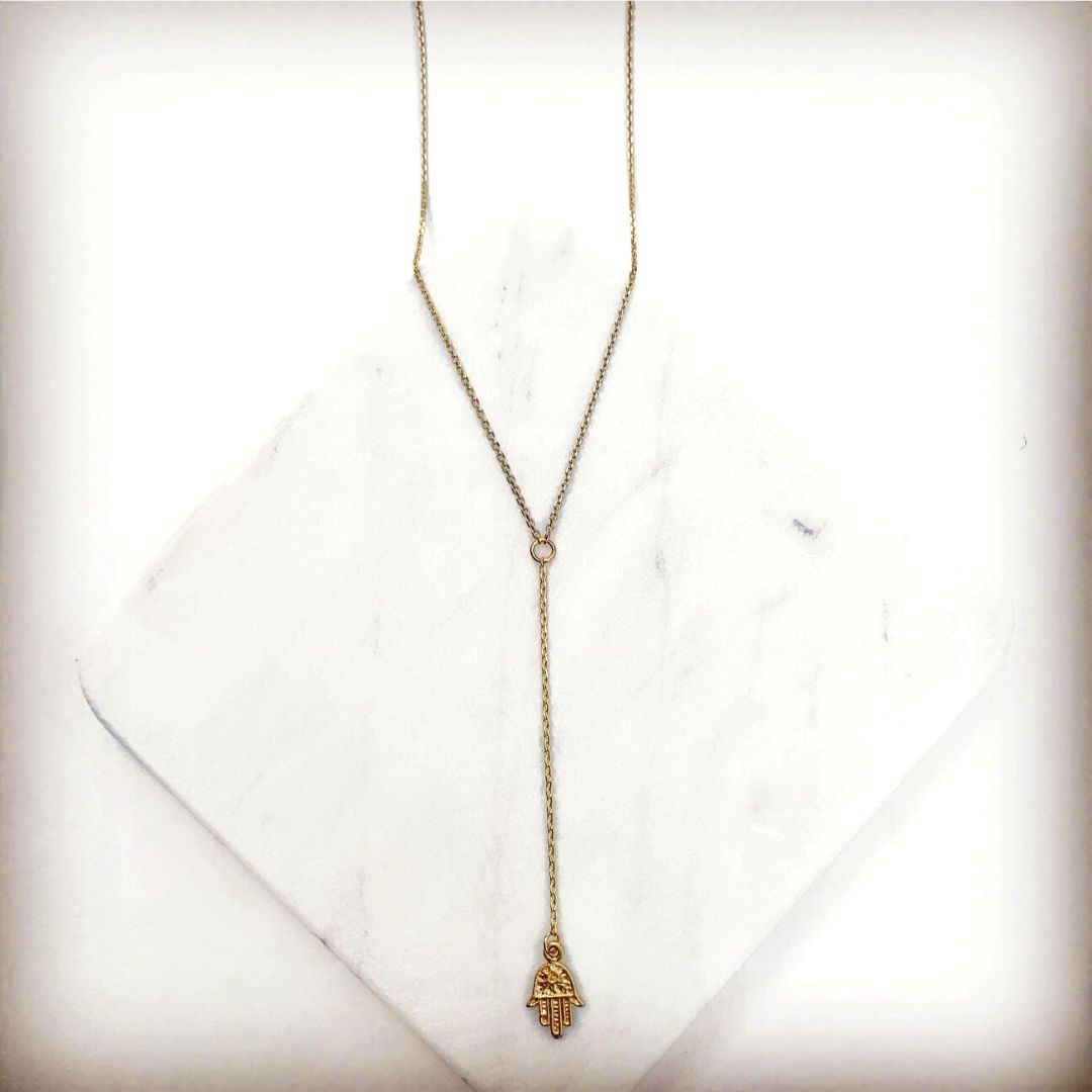 Gold Tiny Hamsa Y Necklace、mySite、topwebapps