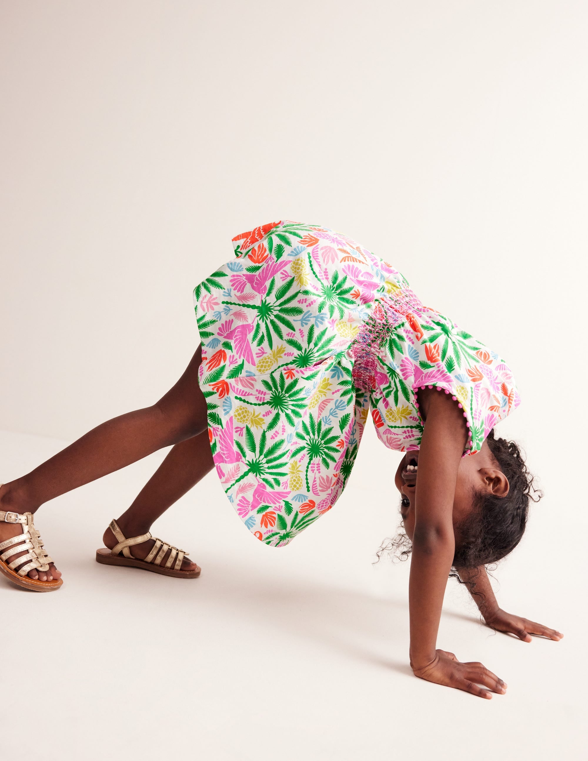  Shirred Waist Jersey Dress-Multi Rainbow Palm、mySite、ashleygrahame