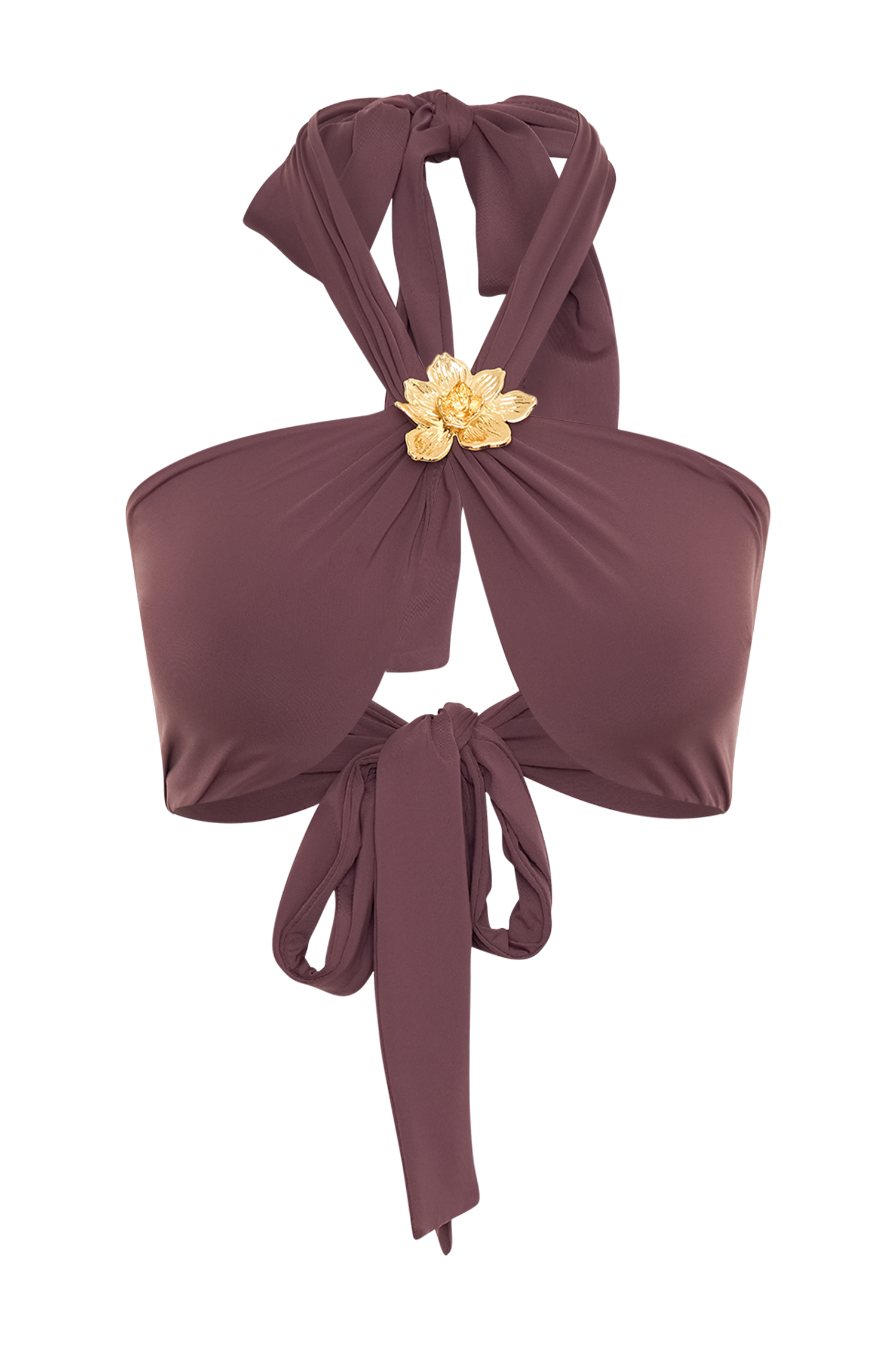 Carissa Floral Hardware Halter Bikini Top - Chocolate、mySite、solidvoid