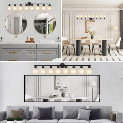 39" Modern 6-Light Vanity Bathroom Mirror Light, Frosted White Glass with Black Iron Frame, Contemporary Wall Sconce for Bedroom, Bathroom, and Dressing Room (No Bulbs)、、eastwooduniform
