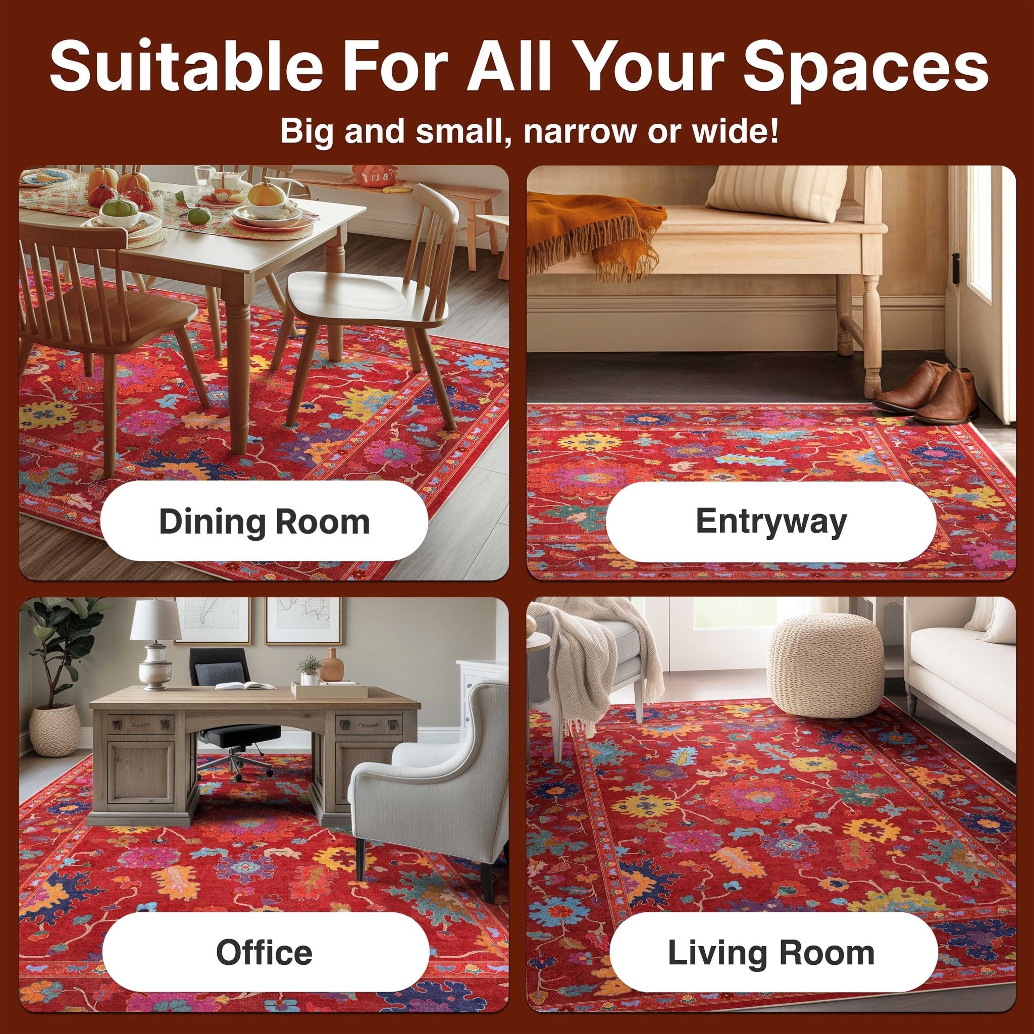 Bodrum Vintage Bohemian Floral Rug for Living Room Bedroom Dining Room ,Easy Clean、mySite、gigharbornorthrealestate