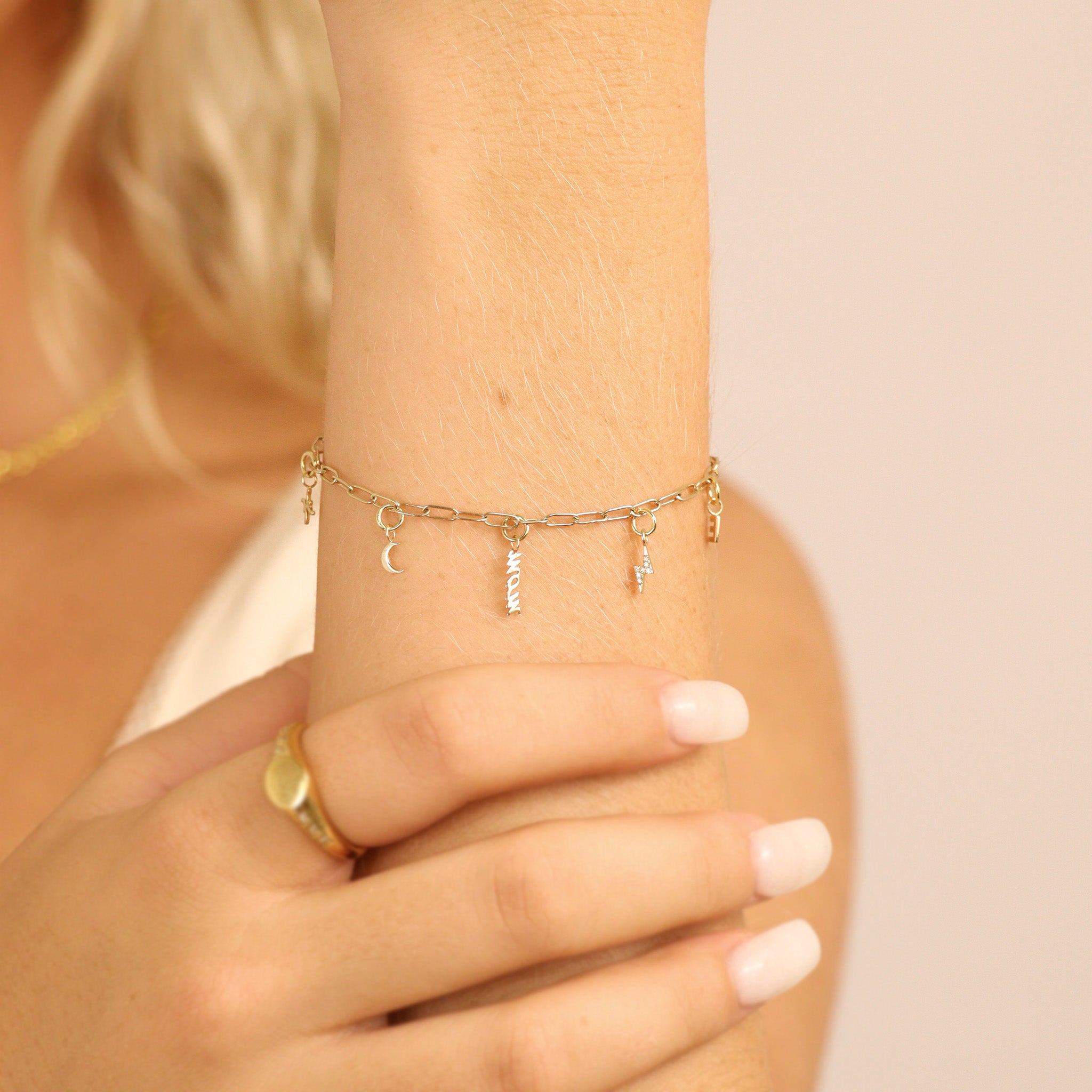 Permanent Jewelry 14K Solid Gold Diamond Lightning Bolt Charm / PMJ1012、mySite、dreamappss