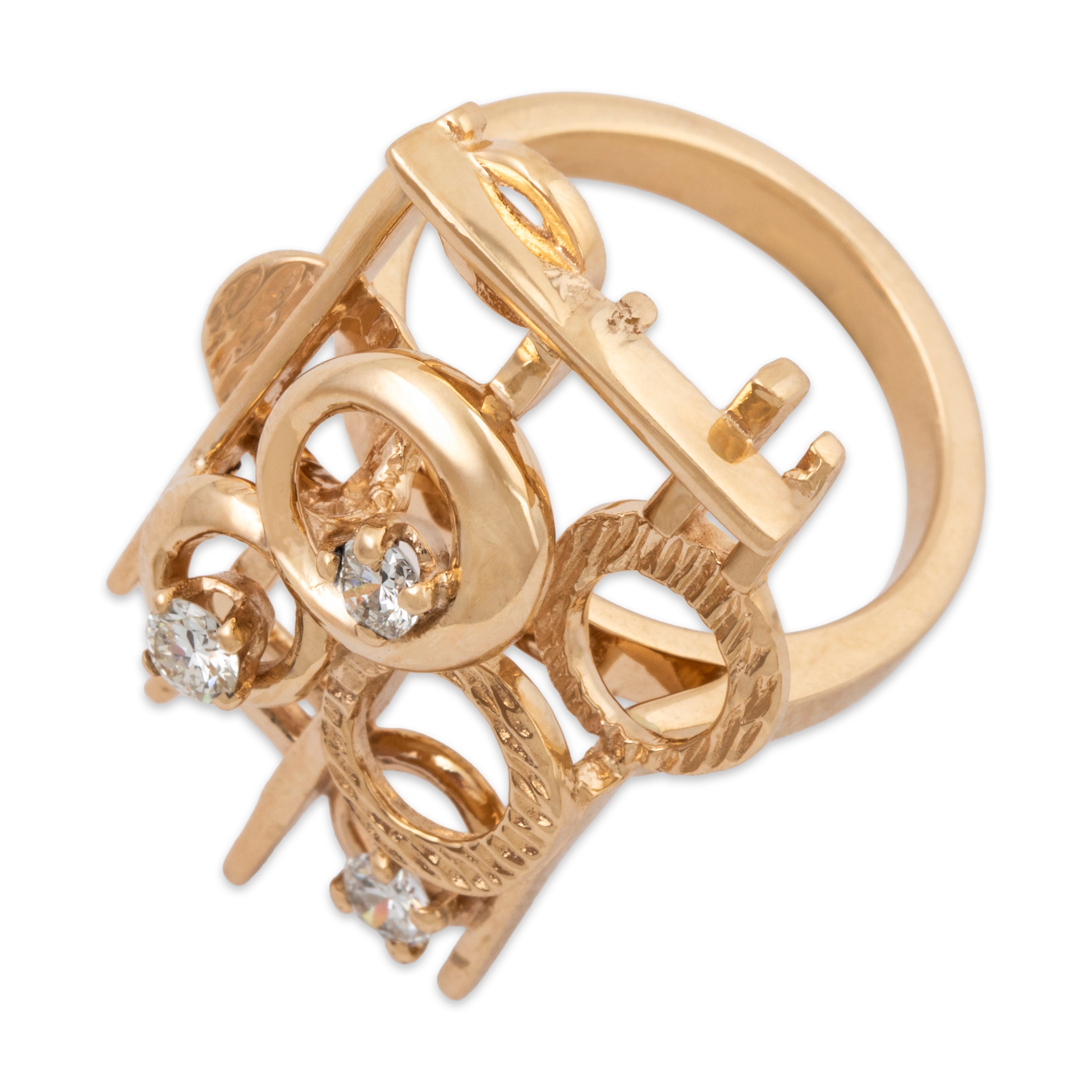 Vintage 14k Yellow Gold .376cttw Diamond Fantastic Modernist Geometric Ring、mySite、hinf8tx79