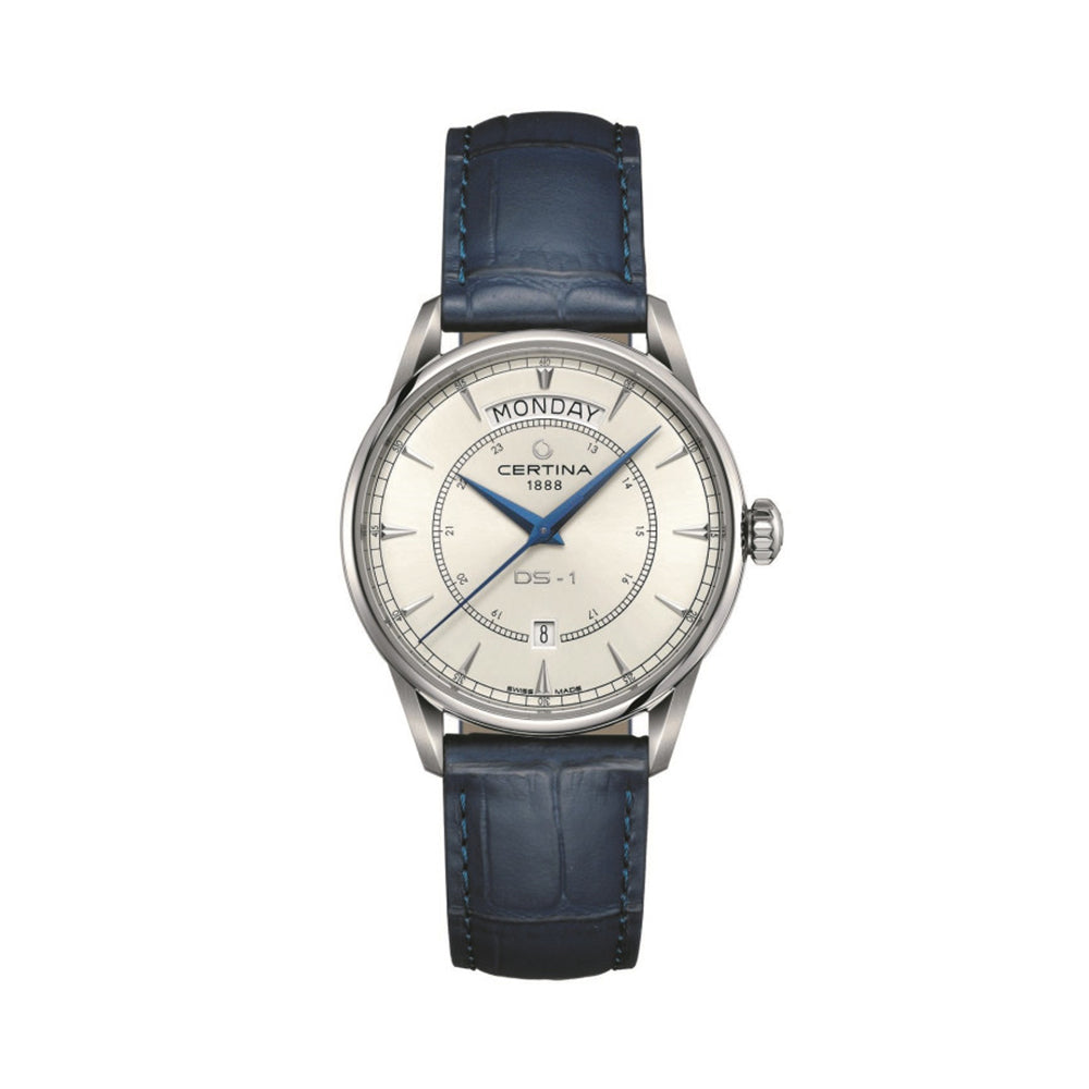 DS-1 Day Date - Silver on Blue Leather Strap、mySite、botmansion