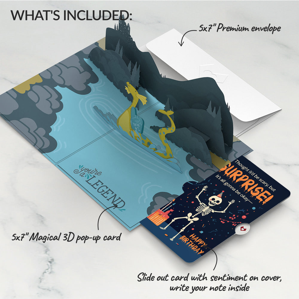 Dad You're a Legend Loch Ness Monster Birthday Pop-Up Card and Surprise Skeleton Sentiment Set、mySite、solidvoid