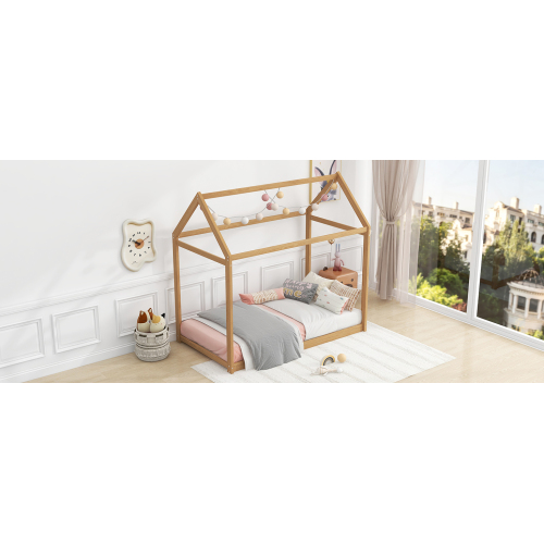 Twin Size Wooden House Bed, White、、casual