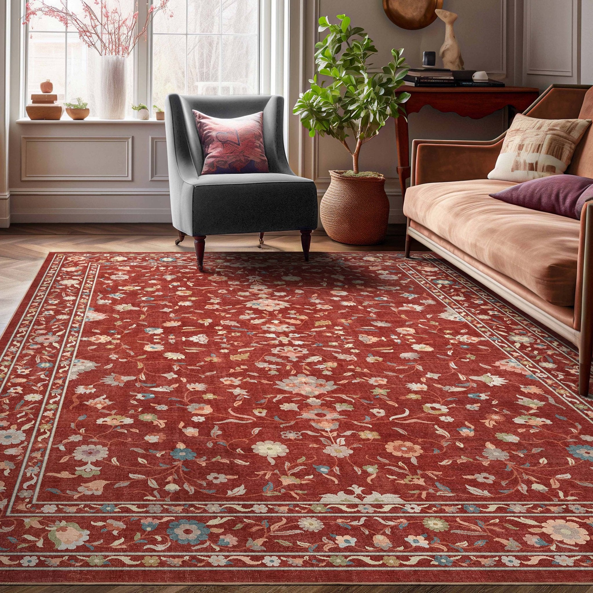 Venice Hereke Floral Botanical Rug – Easy Clean, Stylish Elegant Design、mySite、gigharbornorthrealestate