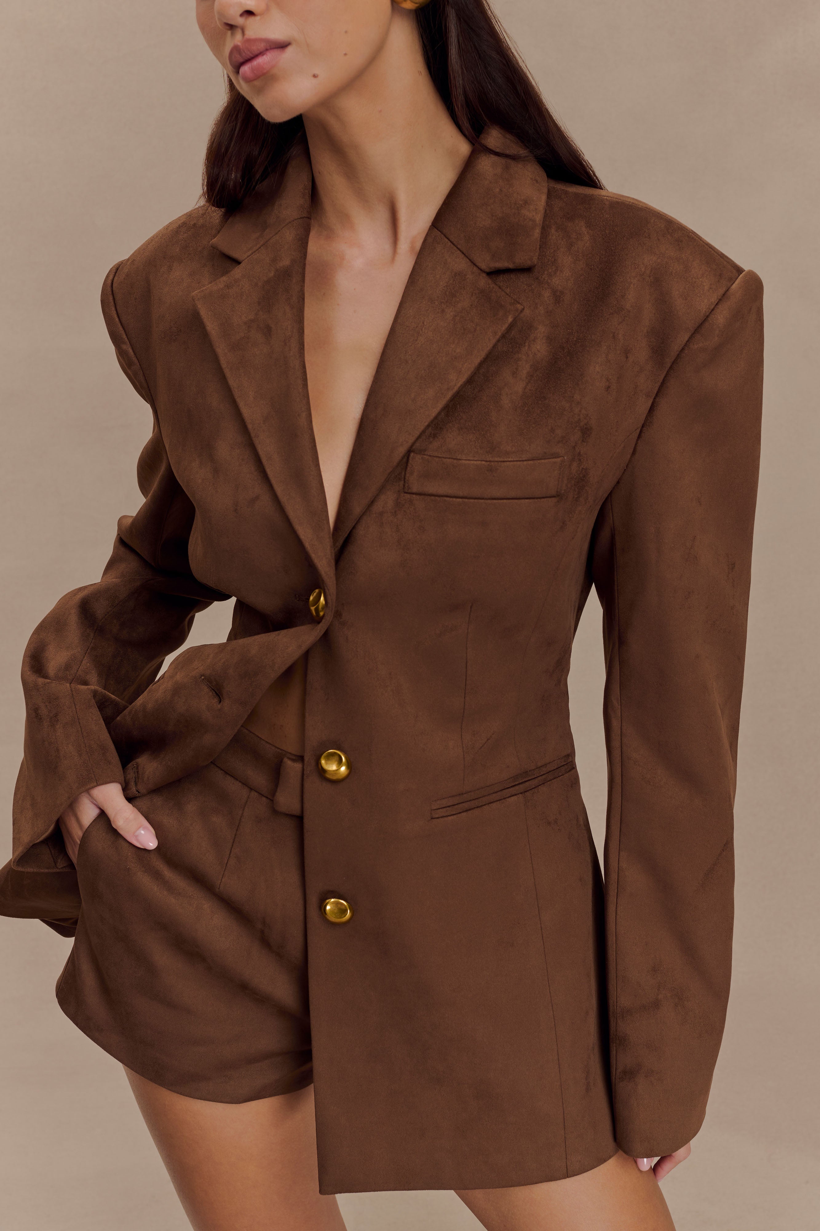 Sally Faux Suede Short - Milk Chocolate、mySite、solidvoid