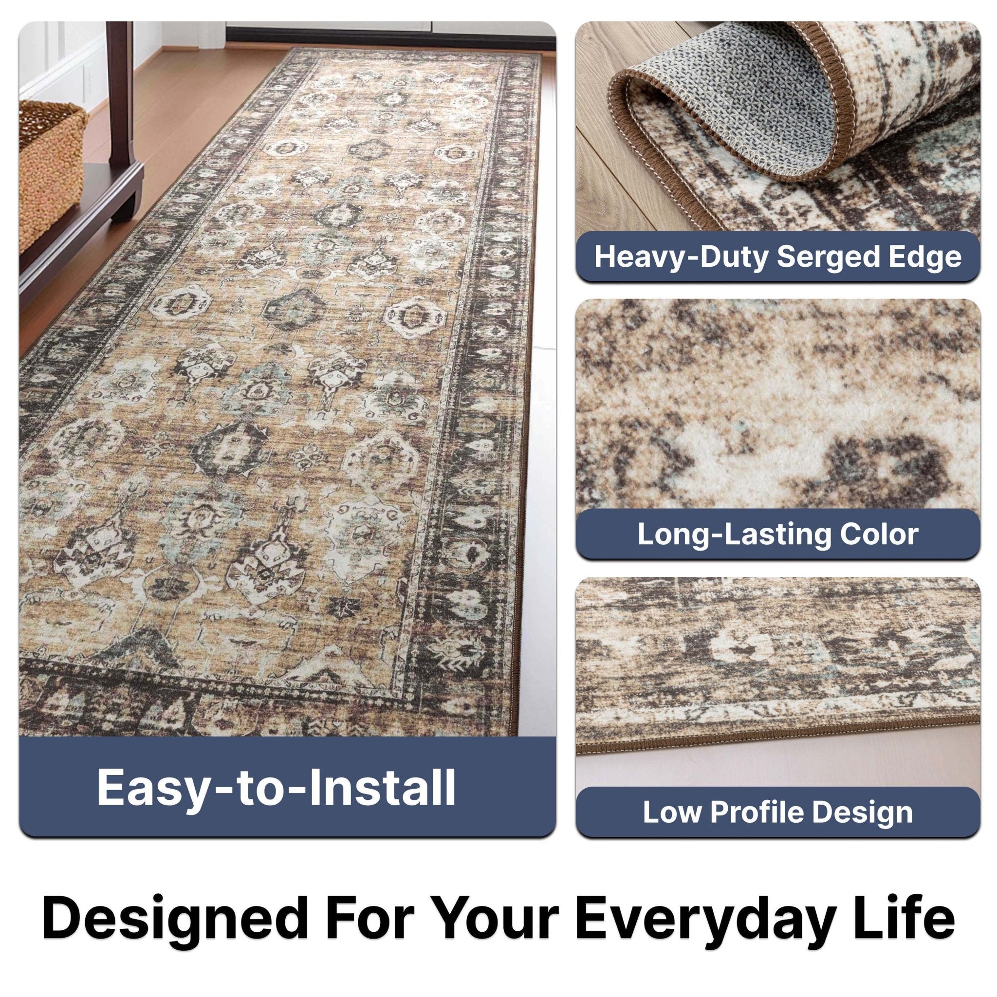 Elle Basics Intrigue Easy-Clean Washable Rug - Durable, Non-Slip, Low-Profile Design for Home Comfort、mySite、gigharbornorthrealestate
