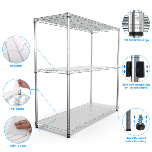 3 Tier Wire Shelving Unit, 1050 LBS NSF Height Adjustable Metal Garage Storage Shelves, Heavy Duty Storage Wire Rack Metal Shelves - Black、、casual