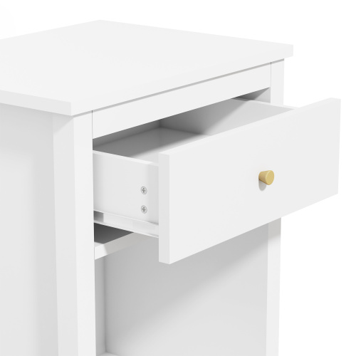 26.77''H Wooden Nightstand with One Drawer One Shelf for Kids, Adults, White+Golden handle、、casual