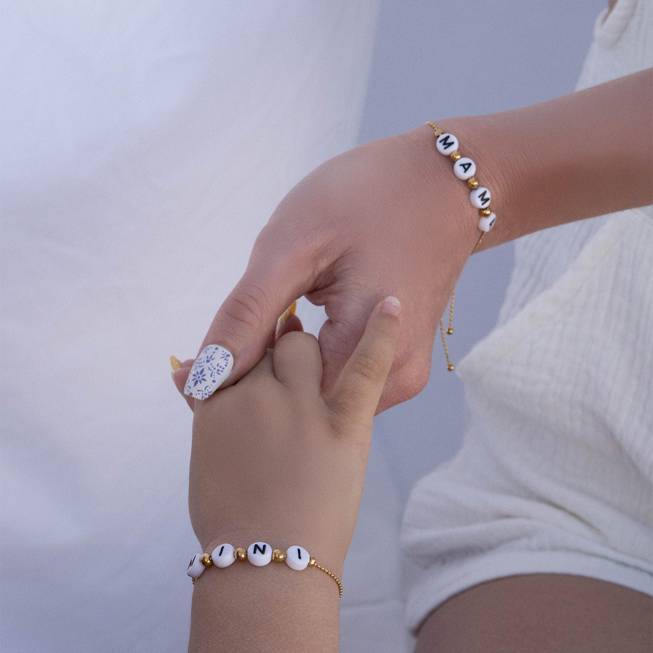 18K gold PVD Stainless Steel Beaded Mama Adjustable Bracelet / BRJ1054、mySite、dreamappss