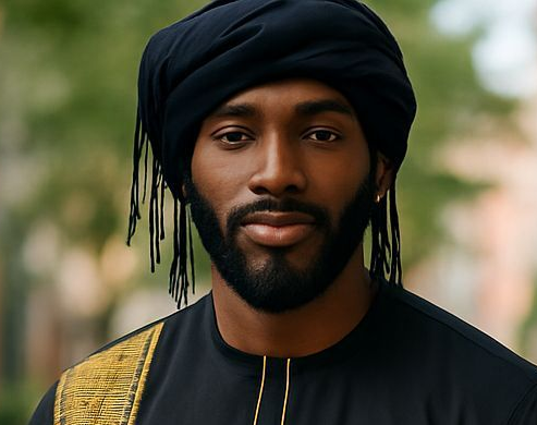 Dupsie's Chidubem pre-wrapped All-Black African turban hat with Fringes DPH564PTF、mySite、solidvoid